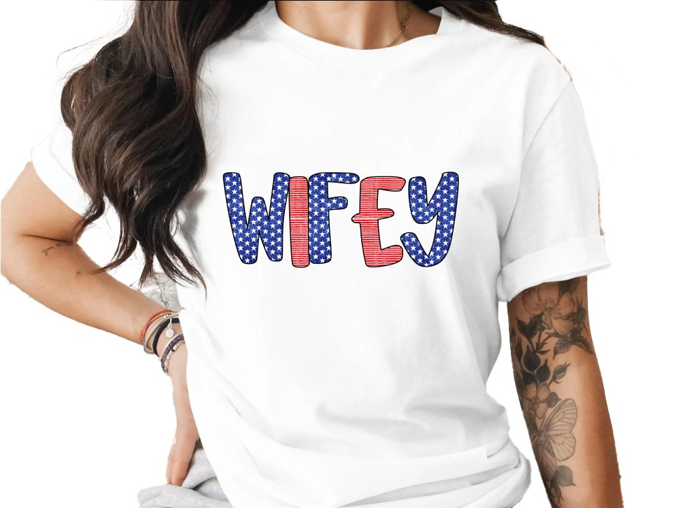 Patriotic Wifey T-Shirt, American Flag Wifey Shirt, Fourth of July Wife Tee, Military Spouse Gift, Engagement Gift, New Mrs. Country Style