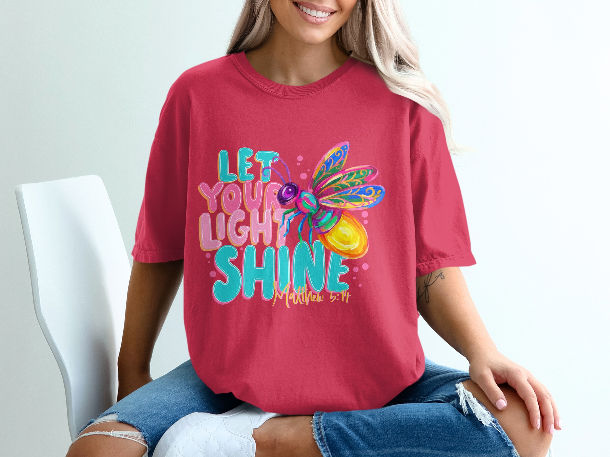 Let Your Light Shine T-Shirt, Matthew 5:14 Firefly Christian Tee, Inspirational Faith Religious Scripture Gift, Colorful Women's Top - Image 14