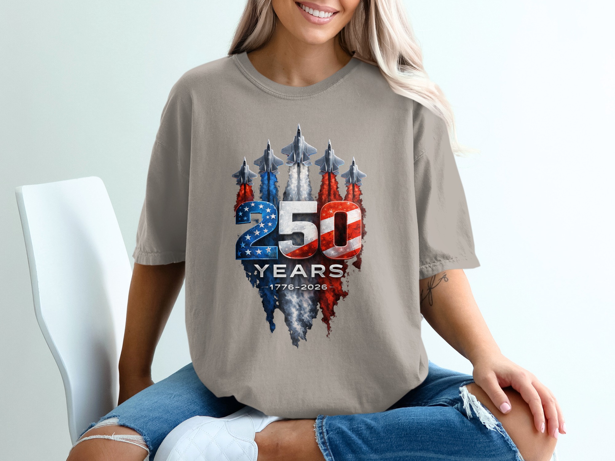 250 Years American Anniversary T-Shirt | Patriotic USA 1776-2026 Celebration Tee | Military Jet Flag Design Gift - Image 11