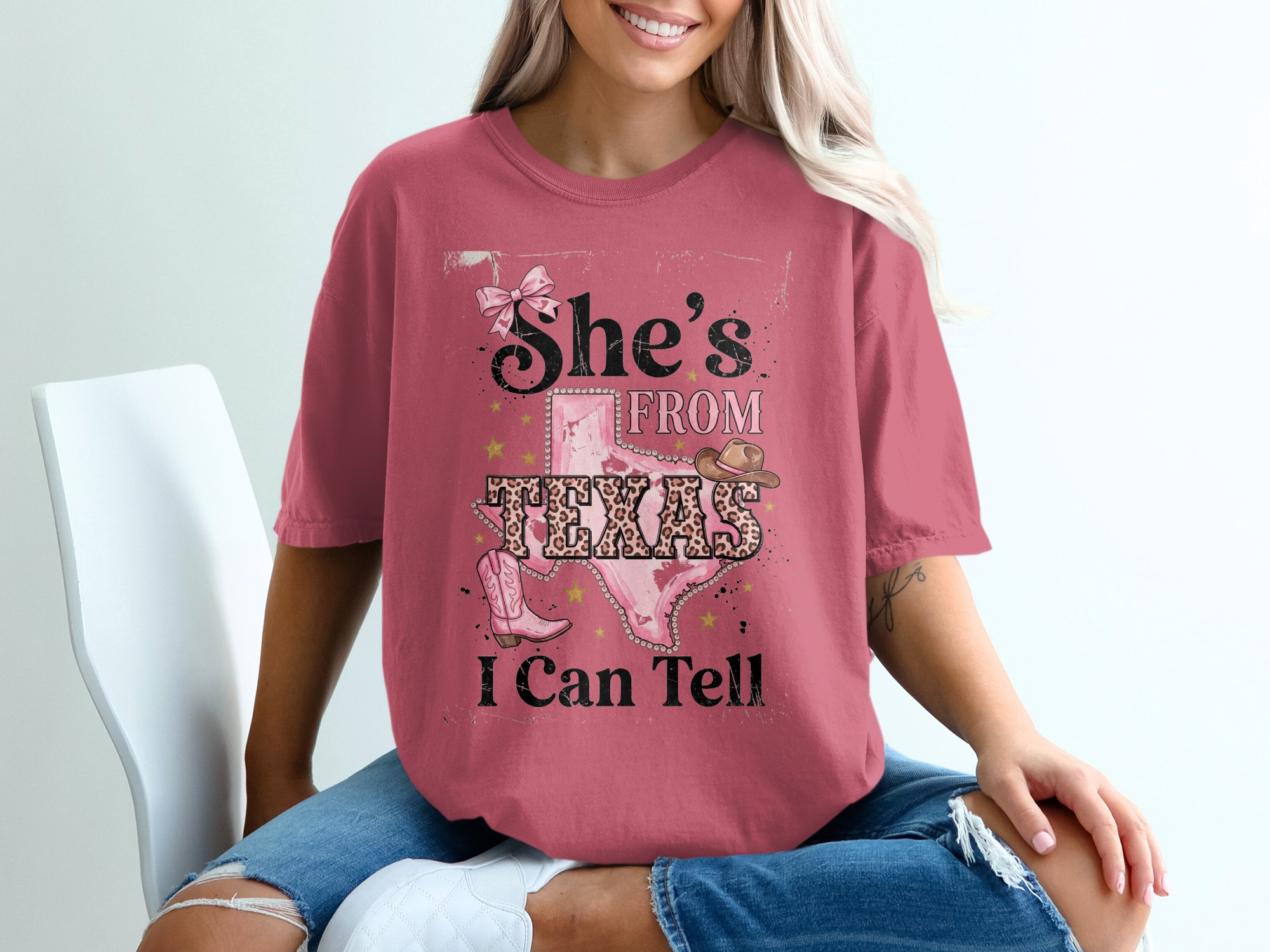 She's From Texas I Can Tell T-Shirt | Pink Leopard Print Texas Tee | Southern Cowgirl Shirt | Texas Pride Gift for Her | Western Style Texas - Image 15