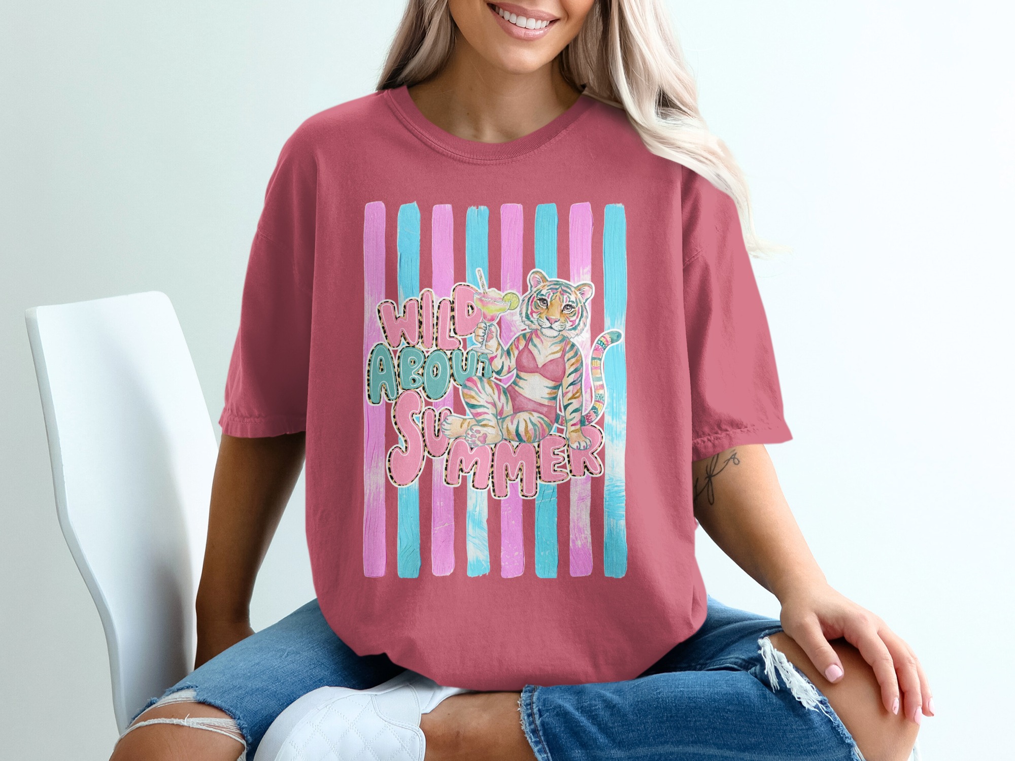 Comfort Colors ® Wild About Summer T-Shirt, Pink Leopard Print Tiger Margarita Tee, Watercolor Summer Vacation Shirt, Trendy Beach Party Top - Image 15