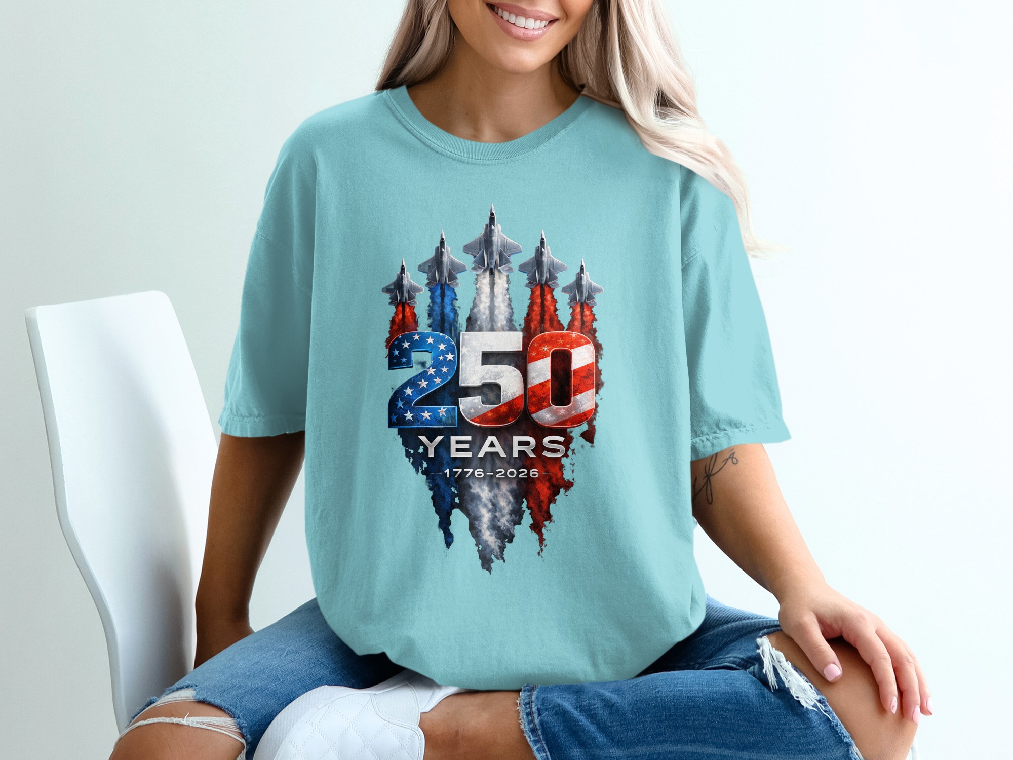 250 Years American Anniversary T-Shirt | Patriotic USA 1776-2026 Celebration Tee | Military Jet Flag Design Gift - Image 19