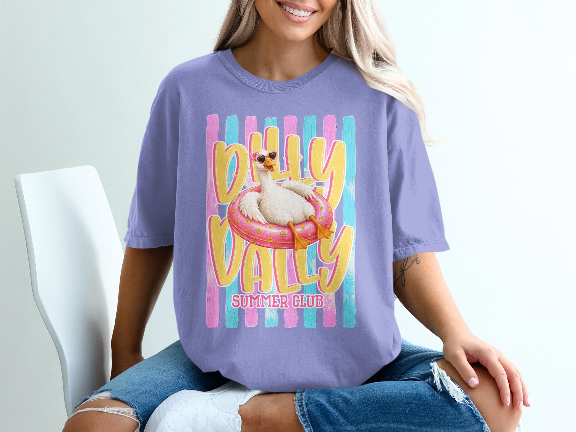 Comfort Colors ® Silly Sally Summer Club T-Shirt, Funny Goose Tee, Cute Heart Sunglasses Graphic, Retro Summer Vibe Shirt, Vacation Lake - Image 18