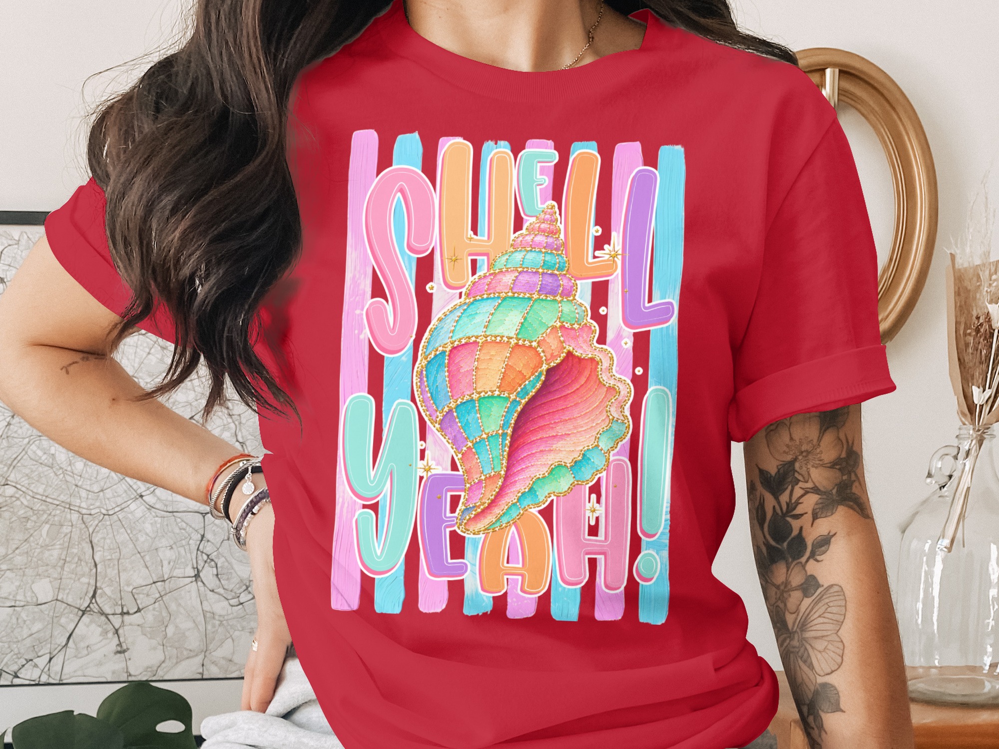 Comfort Colors ® Shell Yeah T-Shirt, Vibrant Seashell Beach Tee, Summer Vacation Coastal Shirt, Preppy Beachy Gift for Her, Fun Ocean Pun - Image 4