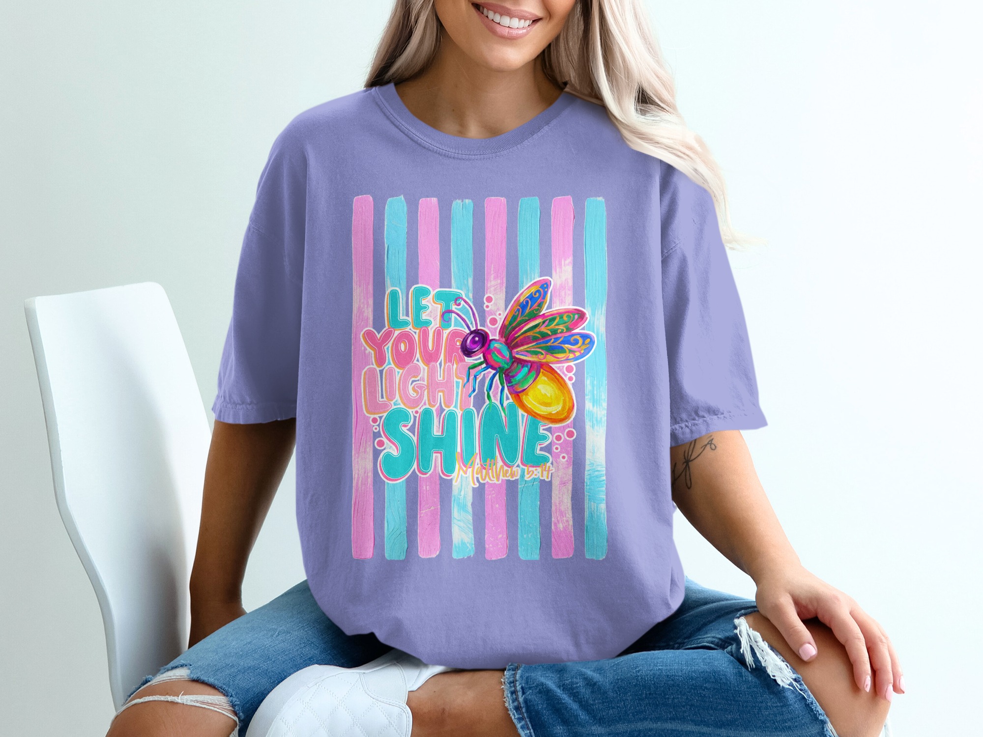 Comfort Colors ® Let Your Light Shine T-Shirt, Matthew 5:14 Scripture Tee, Colorful Firefly Christian Shirt, Inspirational Faith Gift for - Image 18