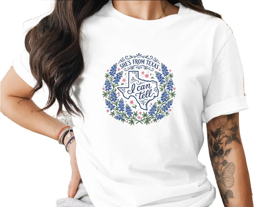 She's From Texas T-Shirt, Texas Bluebonnet Tee, Texas Girl Shirt, State Pride Apparel, Botanical Texas Gift