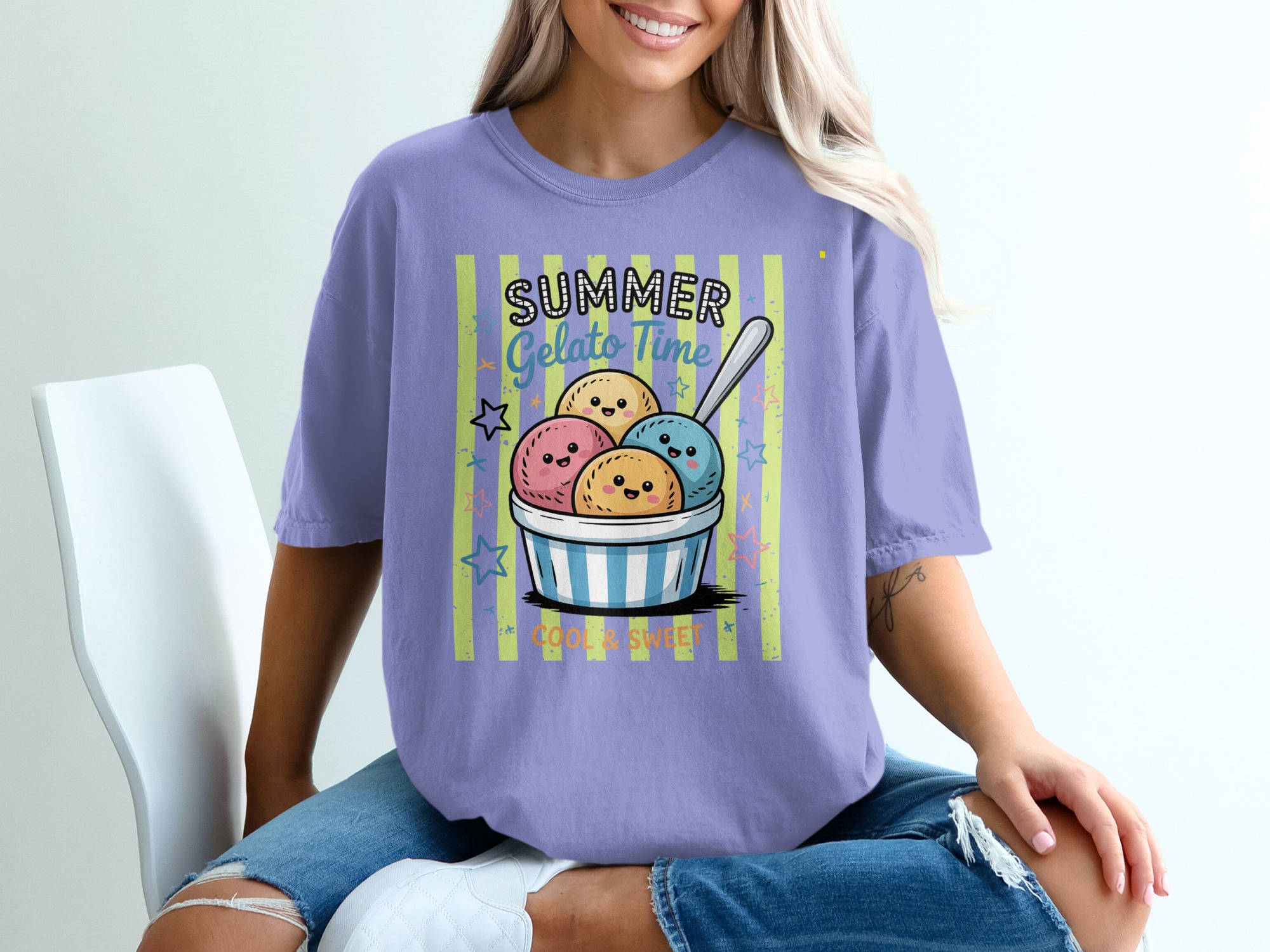 Comfort Colors® Summer Gelato Time T-Shirt, Cute Ice Cream Scoop Shirt, Kawaii Dessert Lover Tee, Foodie Vacation Gift, Sweet Apparel - Image 18