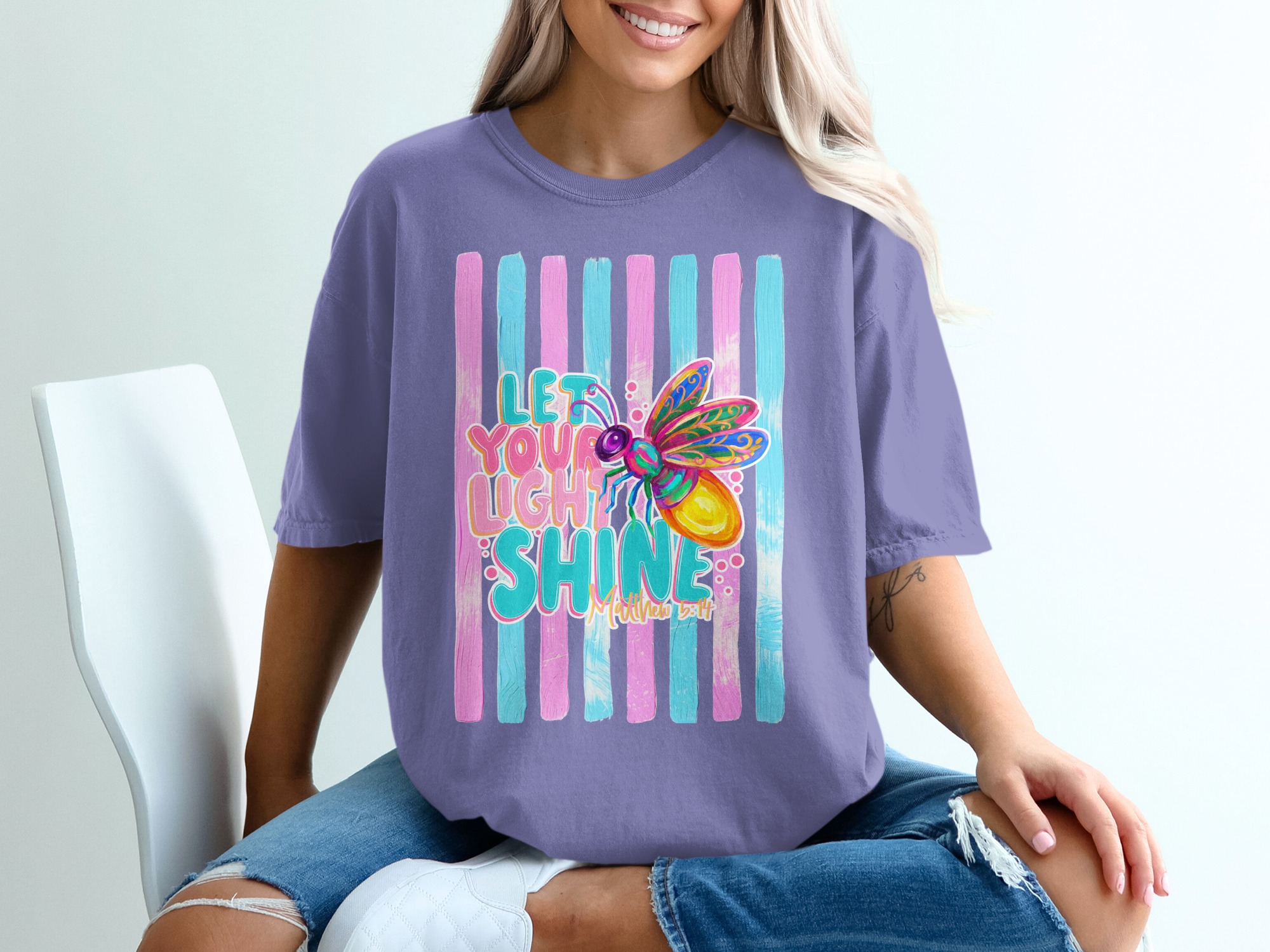 Comfort Colors ® Let Your Light Shine T-Shirt, Matthew 5:14 Scripture Tee, Colorful Firefly Christian Shirt, Inspirational Faith Gift for - Image 13