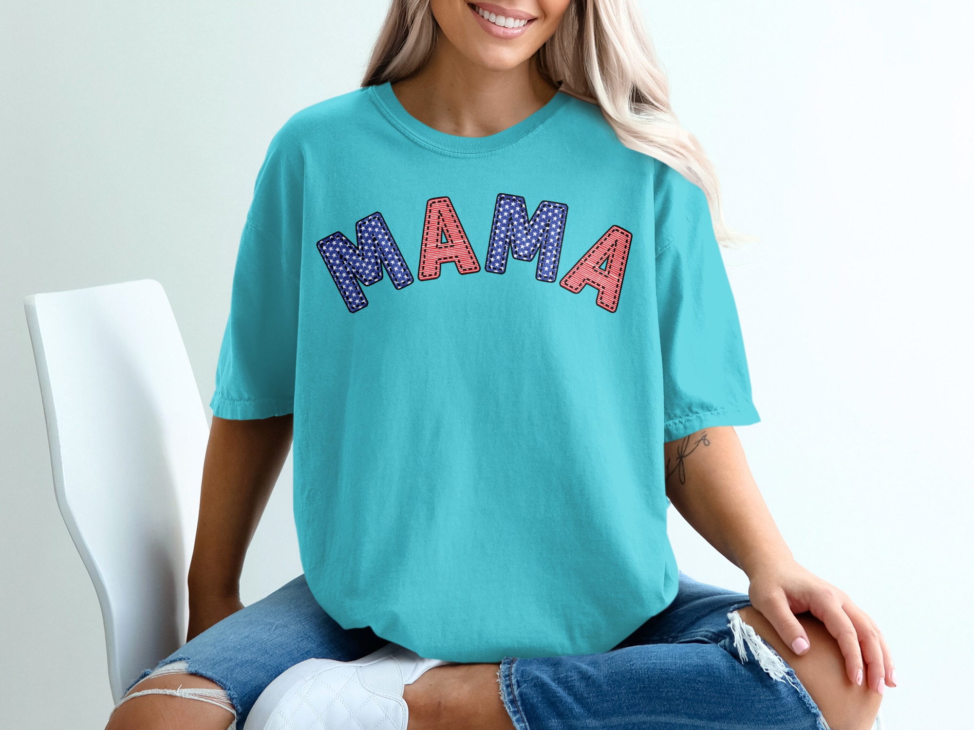 Patriotic Mama T-Shirt, American Flag Mama Shirt, 4th of July Mom Tee, USA Red White Blue Top, Memorial Day Mother's Day Gift for Her - Image 9