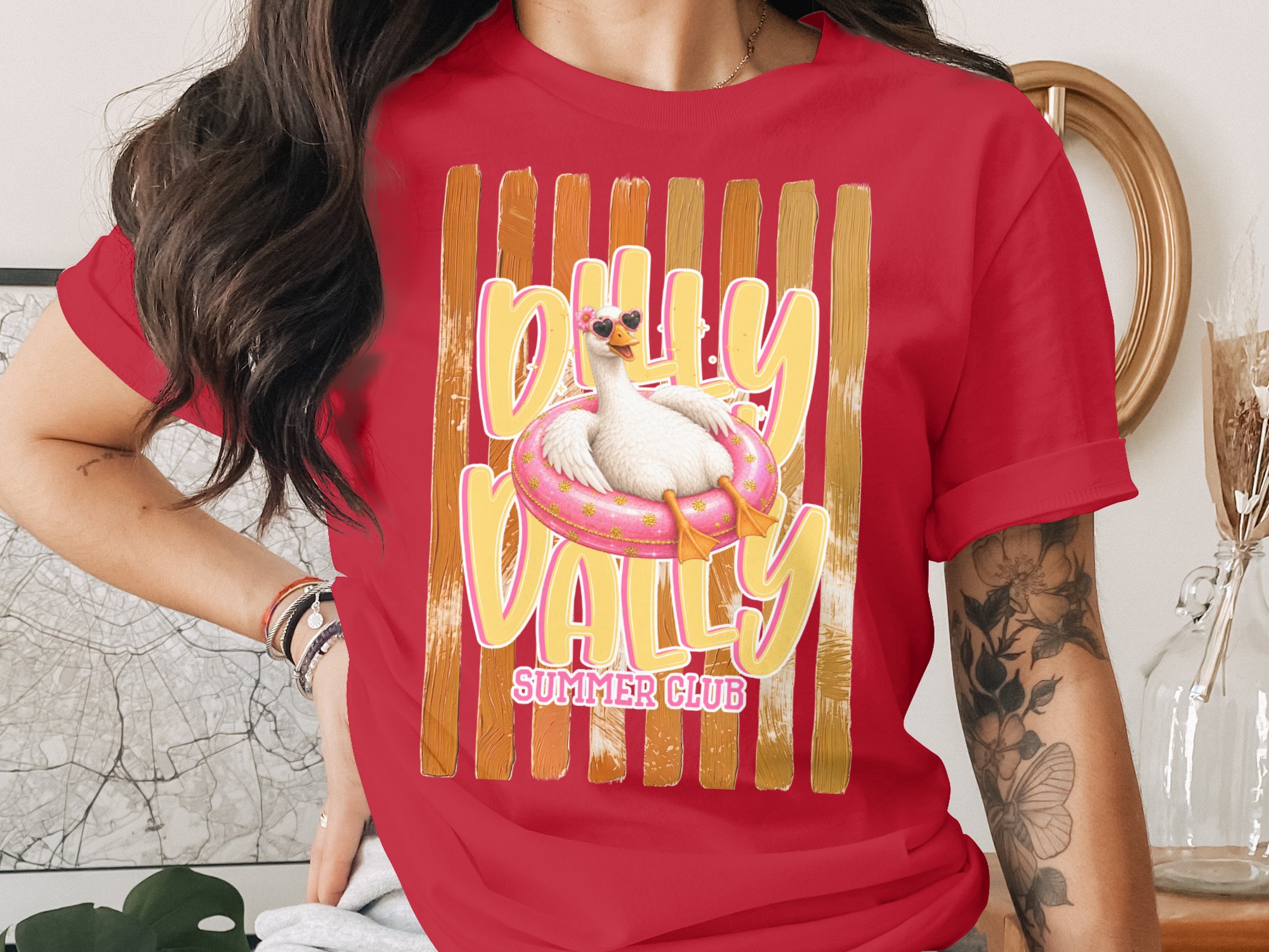 Comfort Colors® Dilly Dally Summer Club T-Shirt, Funny Duck Float Tee, Whimsical Summer Vacation Shirt, Relaxed Animal Lover Gift - Image 4