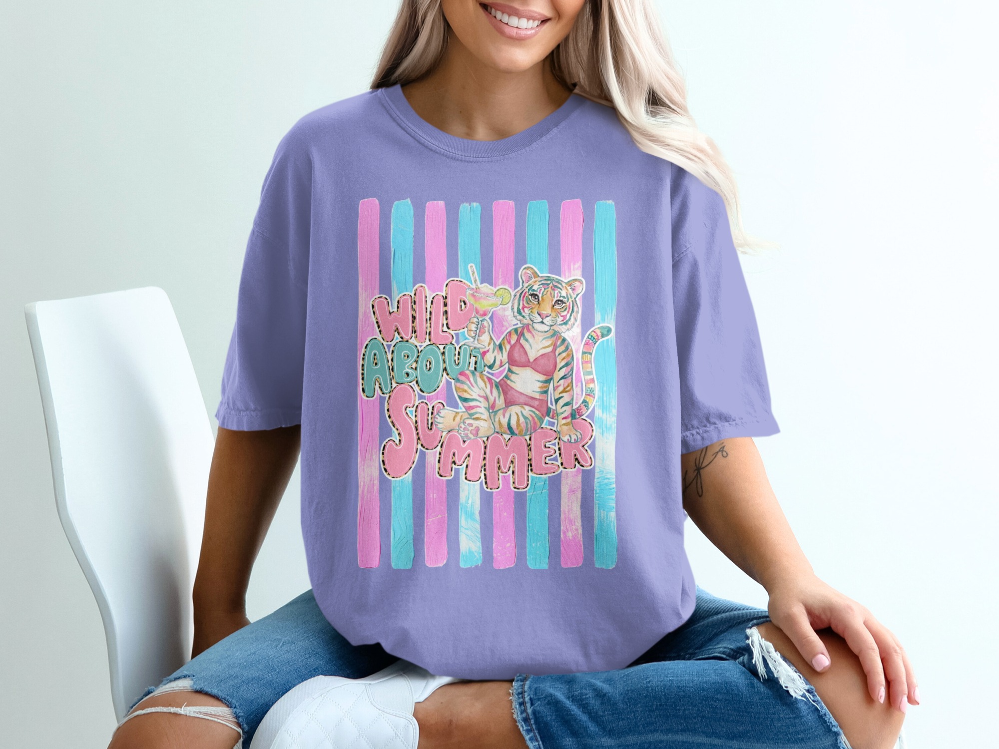 Comfort Colors ® Wild About Summer T-Shirt, Pink Leopard Print Tiger Margarita Tee, Watercolor Summer Vacation Shirt, Trendy Beach Party Top - Image 18