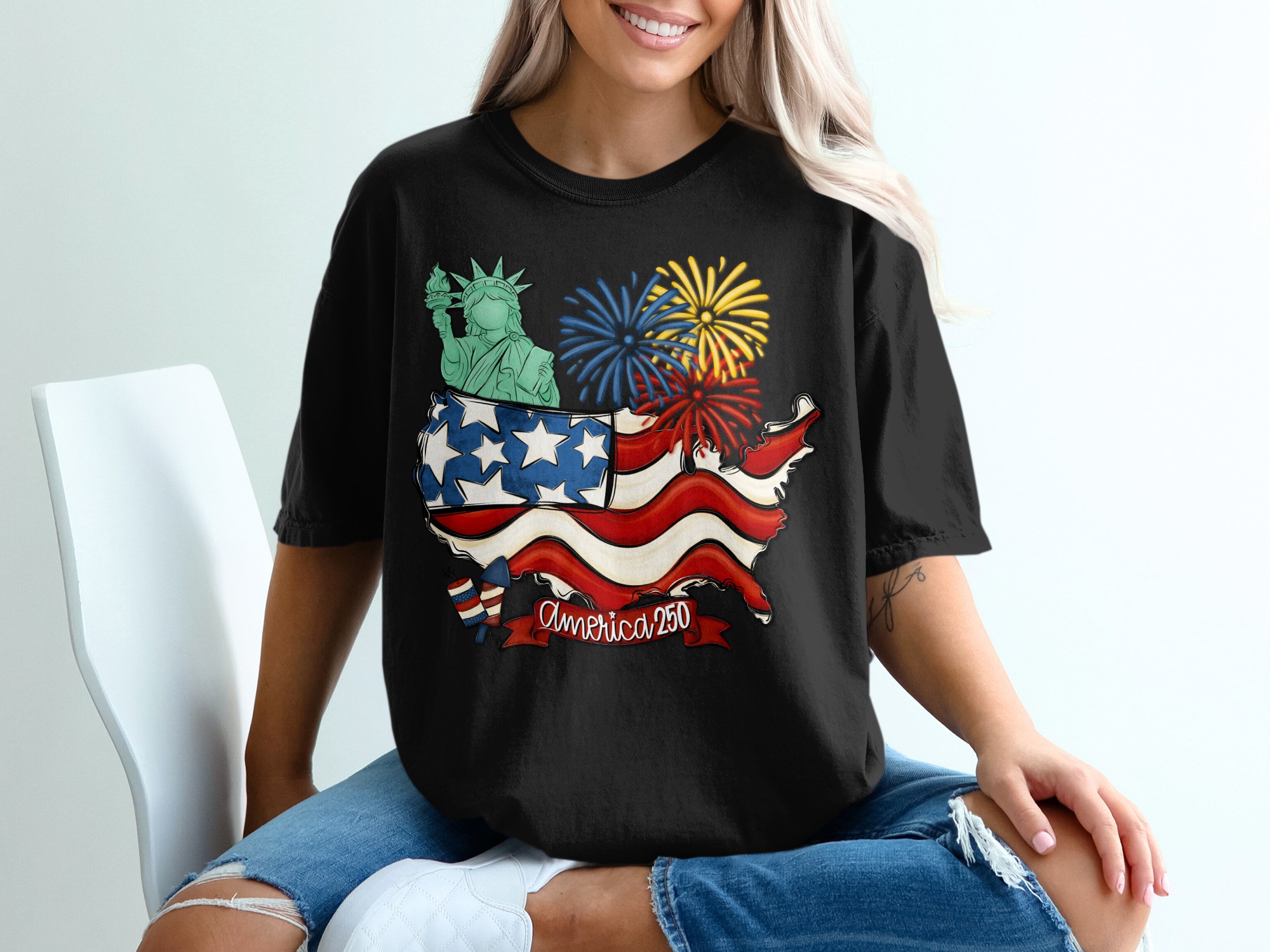 America 250 Shirt, Patriotic USA T-Shirt, 4th of July Celebration Tee, Statue of Liberty United States Flag Shirt, American History Gift - Image 2