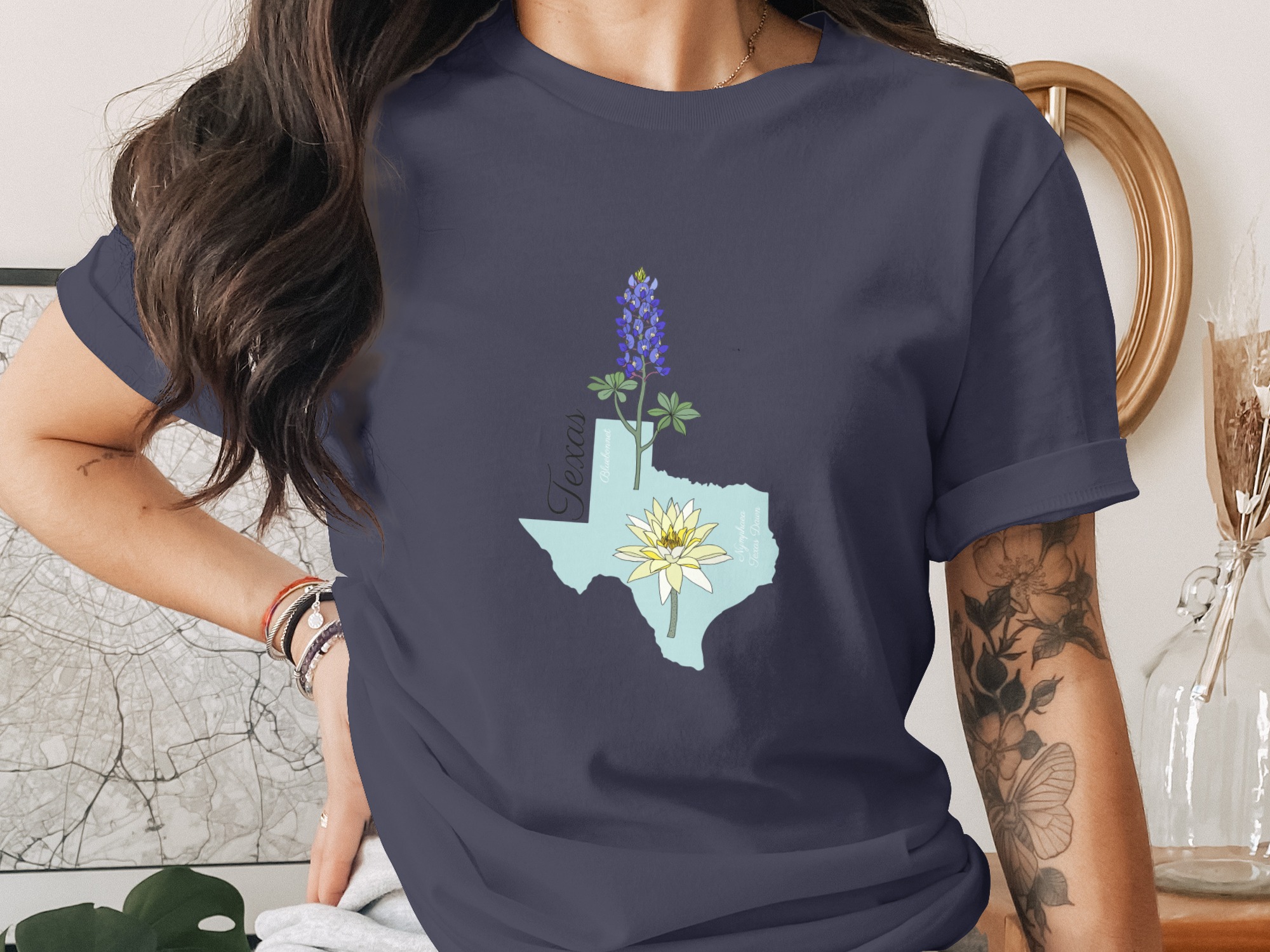 Texas Bluebonnet Water Lily T-Shirt, State Flower Texas Tee, Botanical Nature Lover Gift, Southern Pride Texas Shirt, Lone Star State - Image 2