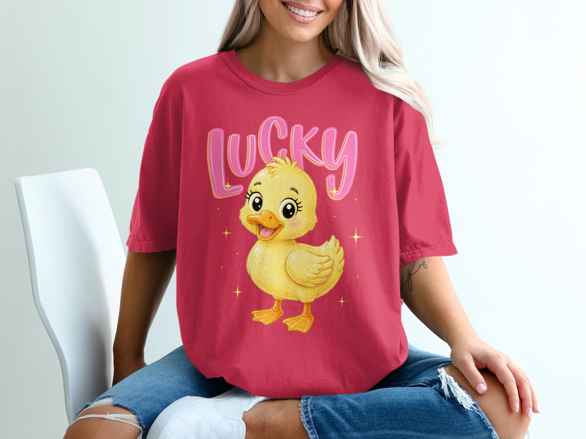 Lucky Duck T-Shirt, Cute Baby Duckling Graphic Tee, Kawaii Animal Shirt, Pink Lucky Top, Positive Vibe Gift - Image 14