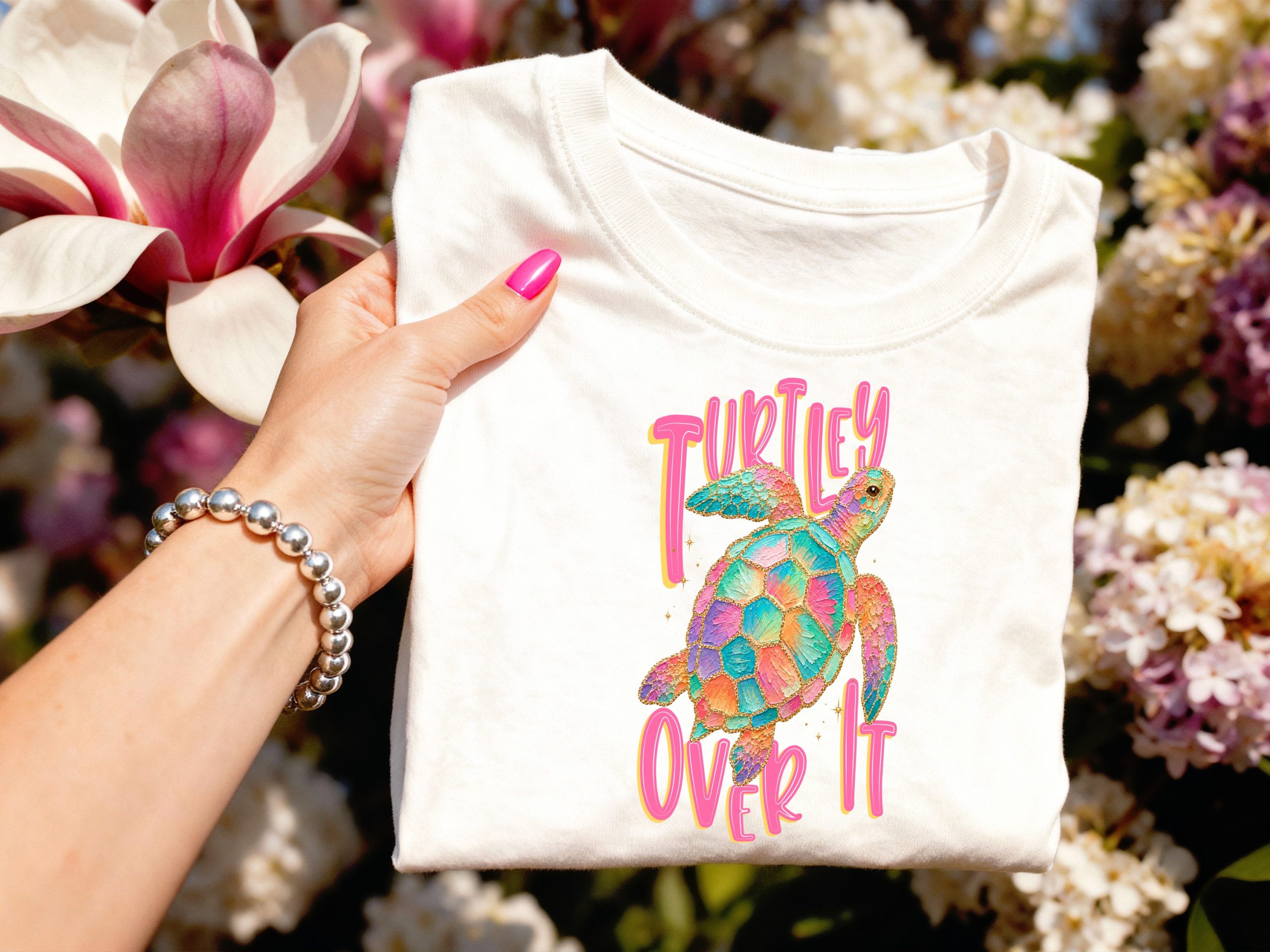 Turtley Over It T-Shirt, Faux Glitter Sea Turtle Tee, Sarcastic Beach Shirt, Colorful Ocean Lover Gift, Summer Vacation Top - Image 3
