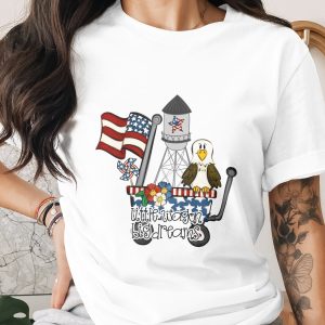 Patriotic T-Shirt Americana Eagle Flag Design, Little Wagon Big Dreams Tee, 4th of July Outfit, Memorial Day Gift for Her