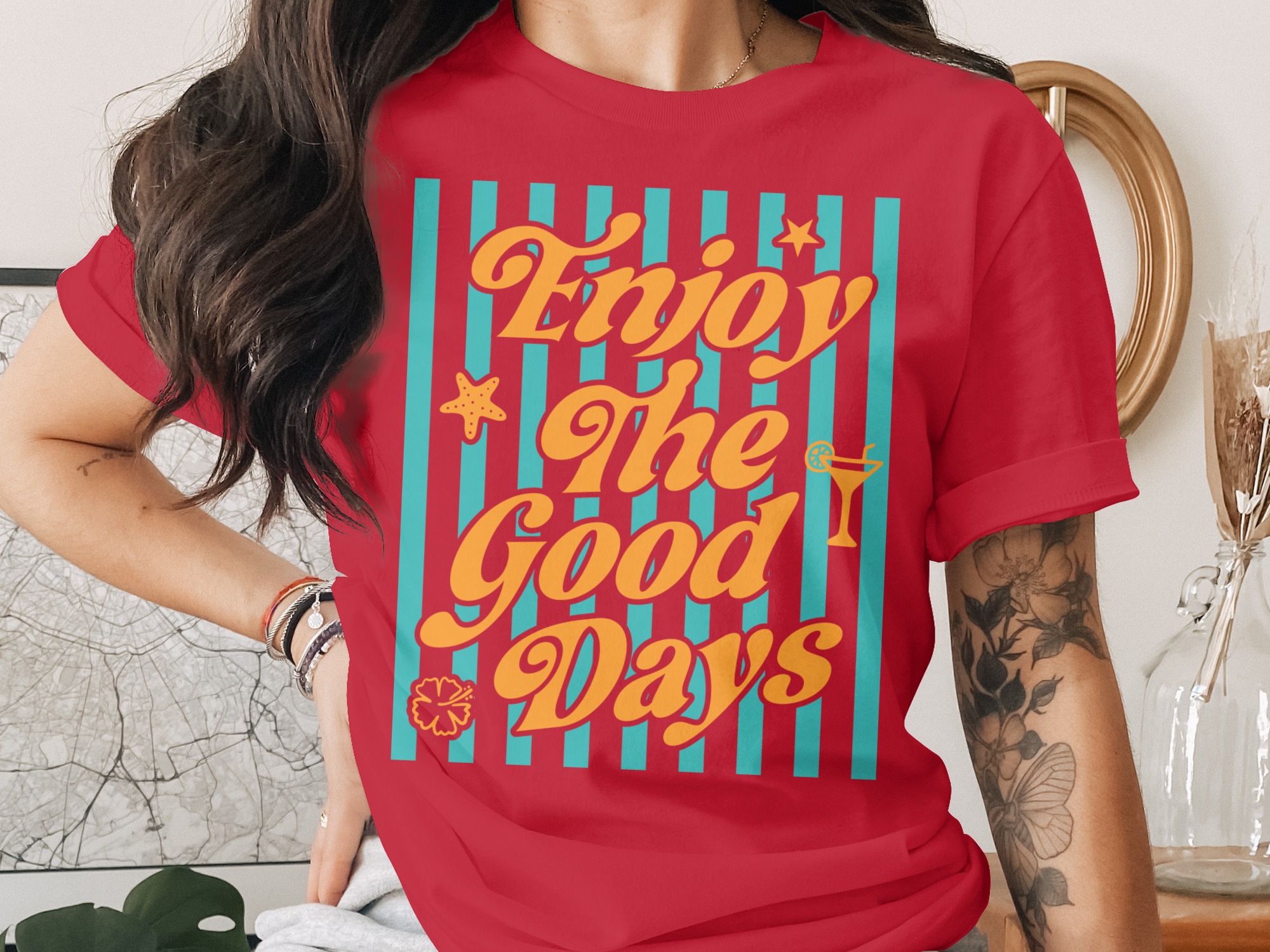 Enjoy The Good Days T-Shirt | Retro Summer Beach Vacation Tee | Positive Coastal Vibe Graphic Top | Gift for Her - Image 4