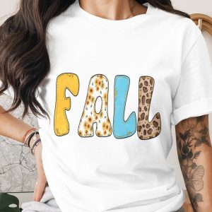 Fall Digital Download PNG, Sunflower Leopard Fall Bubble Letters Clipart, Trendy Autumn Sublimation Design, Faux Glitter Graphic File
