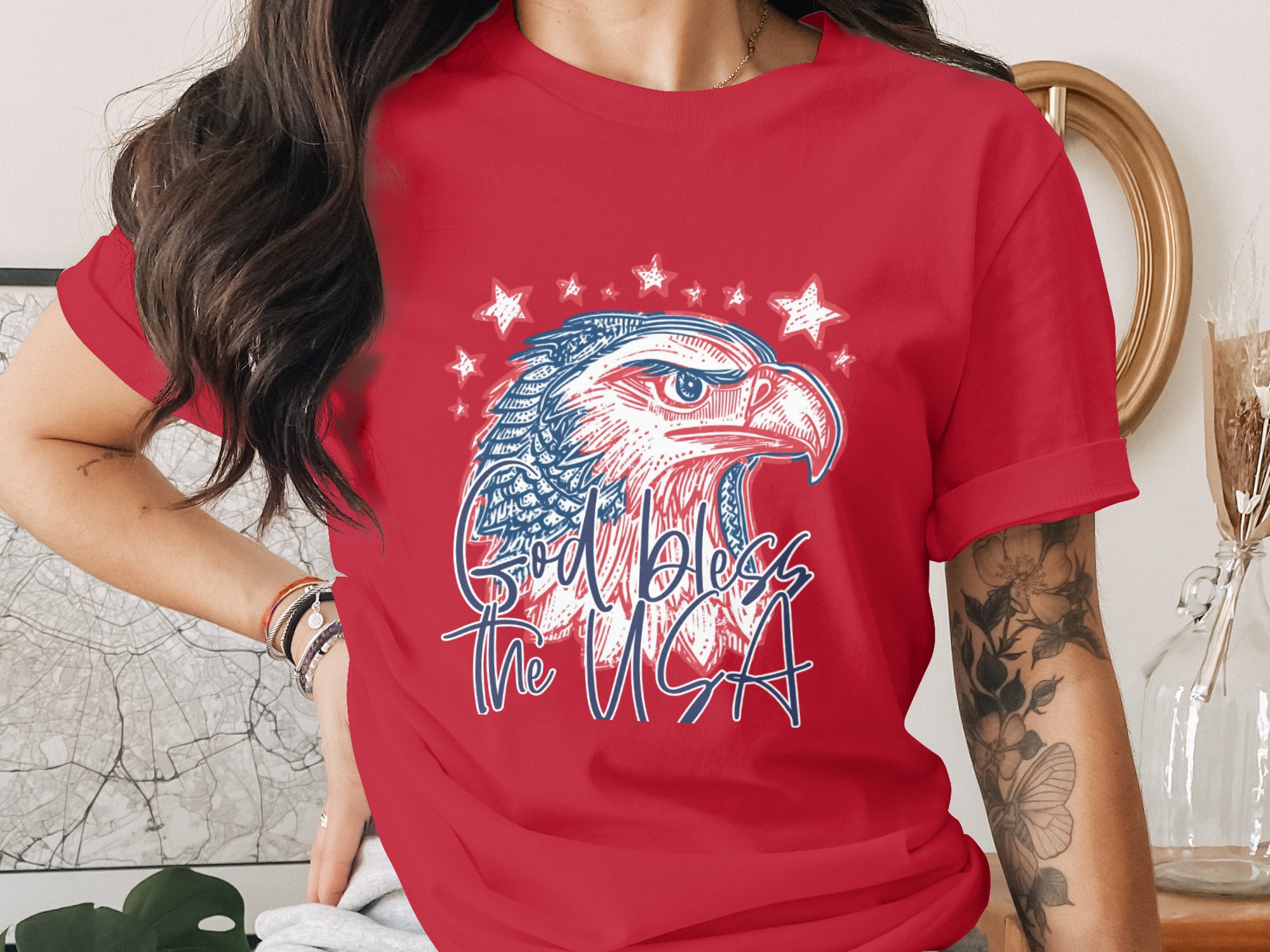 God Bless USA Patriotic Eagle Graphic T-Shirt - Image 2