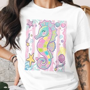 Pastel Seahorse T-Shirt, Comfort Colors ®, Whimsical Beach Ocean Aesthetic Tee, Colorful Summer Vacation Gift for Her