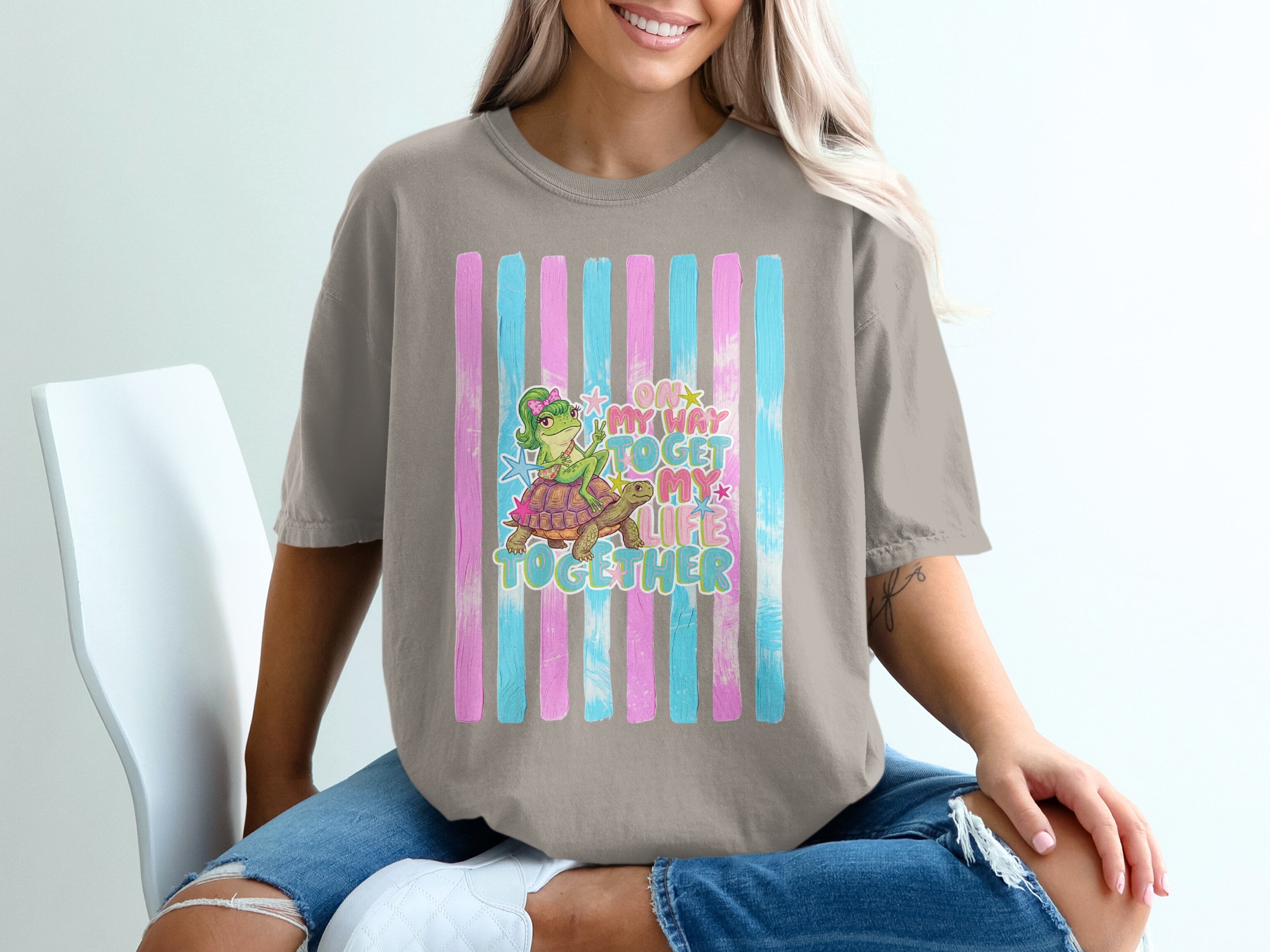 Comfort Colors ® Frog Turtle T-Shirt, On My Way To Get My Life Together Tee, Funny Adulting Shirt, Whimsical Animal Lover Gift, Cute Pastel - Image 11