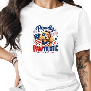 Comfort Colors® Proudly Pawtriotic T-Shirt, Patriotic Goldendoodle Dog Mom USA Flag Tee, 4th of July, Summer Dog Lover Gift