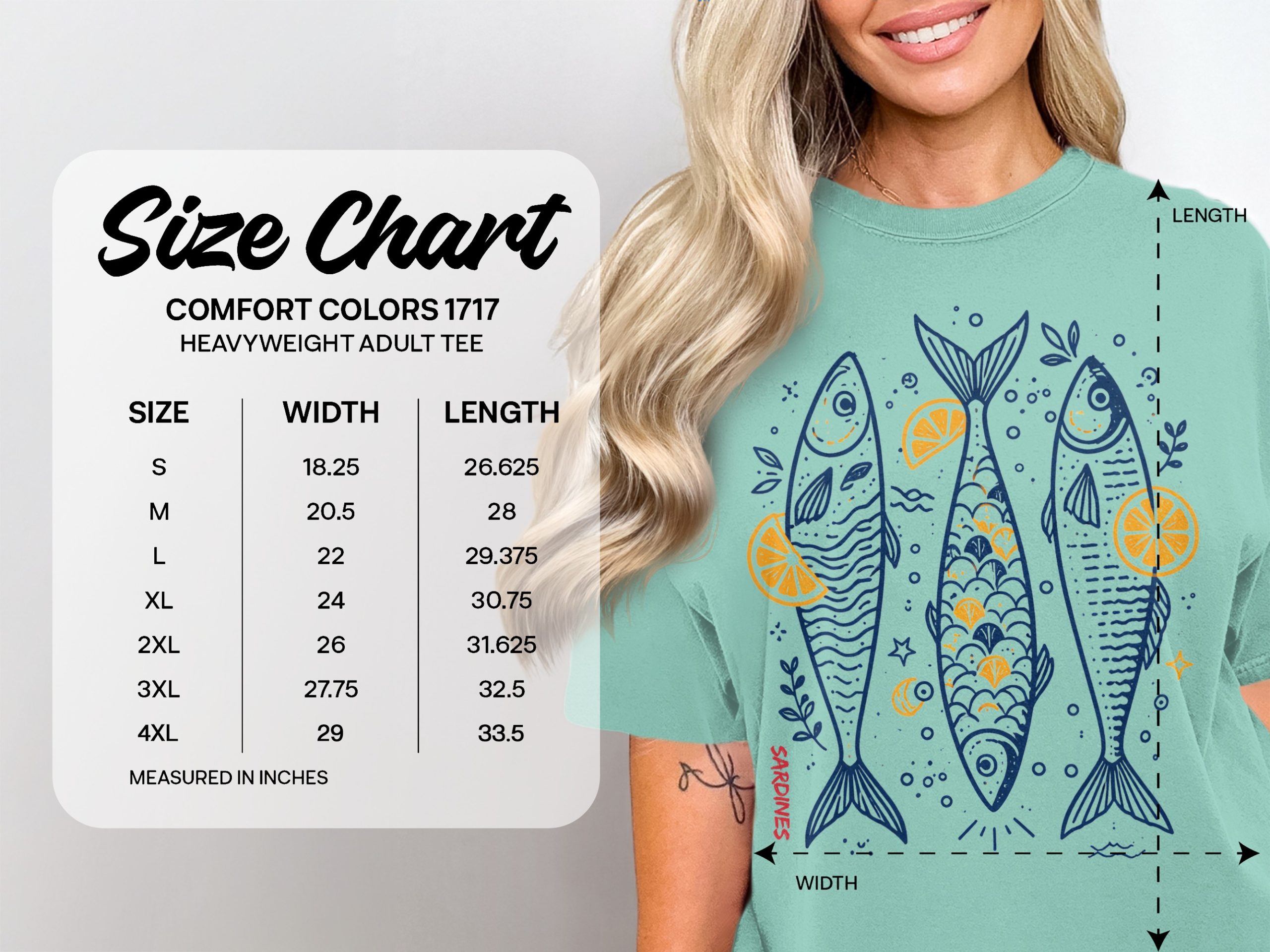Sardine Fish T-Shirt, Coastal Foodie Tee, Unique Lemon Sardine Graphic Shirt, Mediterranean Ocean Lover Apparel Gift - Image 4