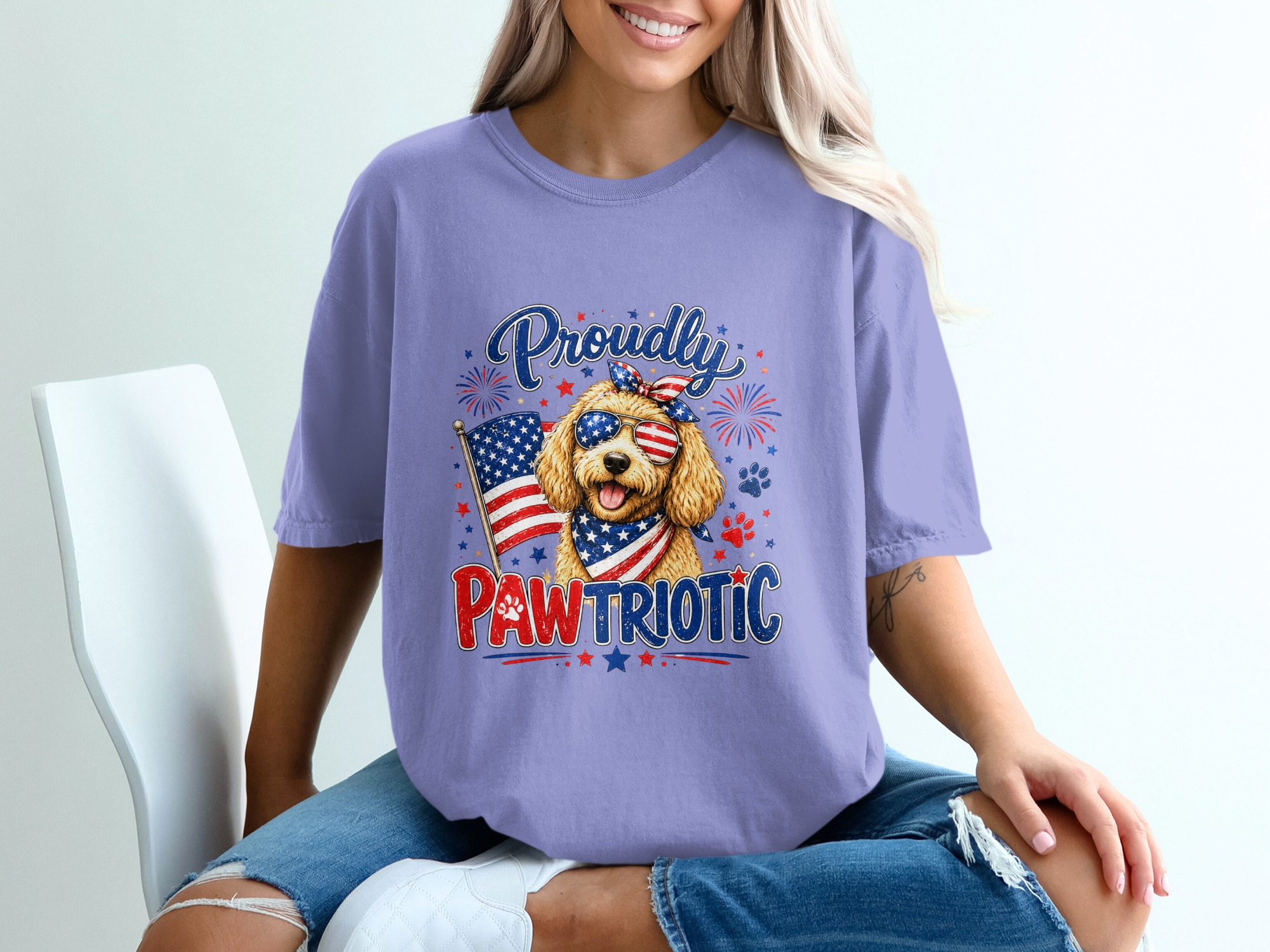 Comfort Colors® Proudly Pawtriotic T-Shirt, Patriotic Goldendoodle Dog Mom USA Flag Tee, 4th of July, Summer Dog Lover Gift - Image 18