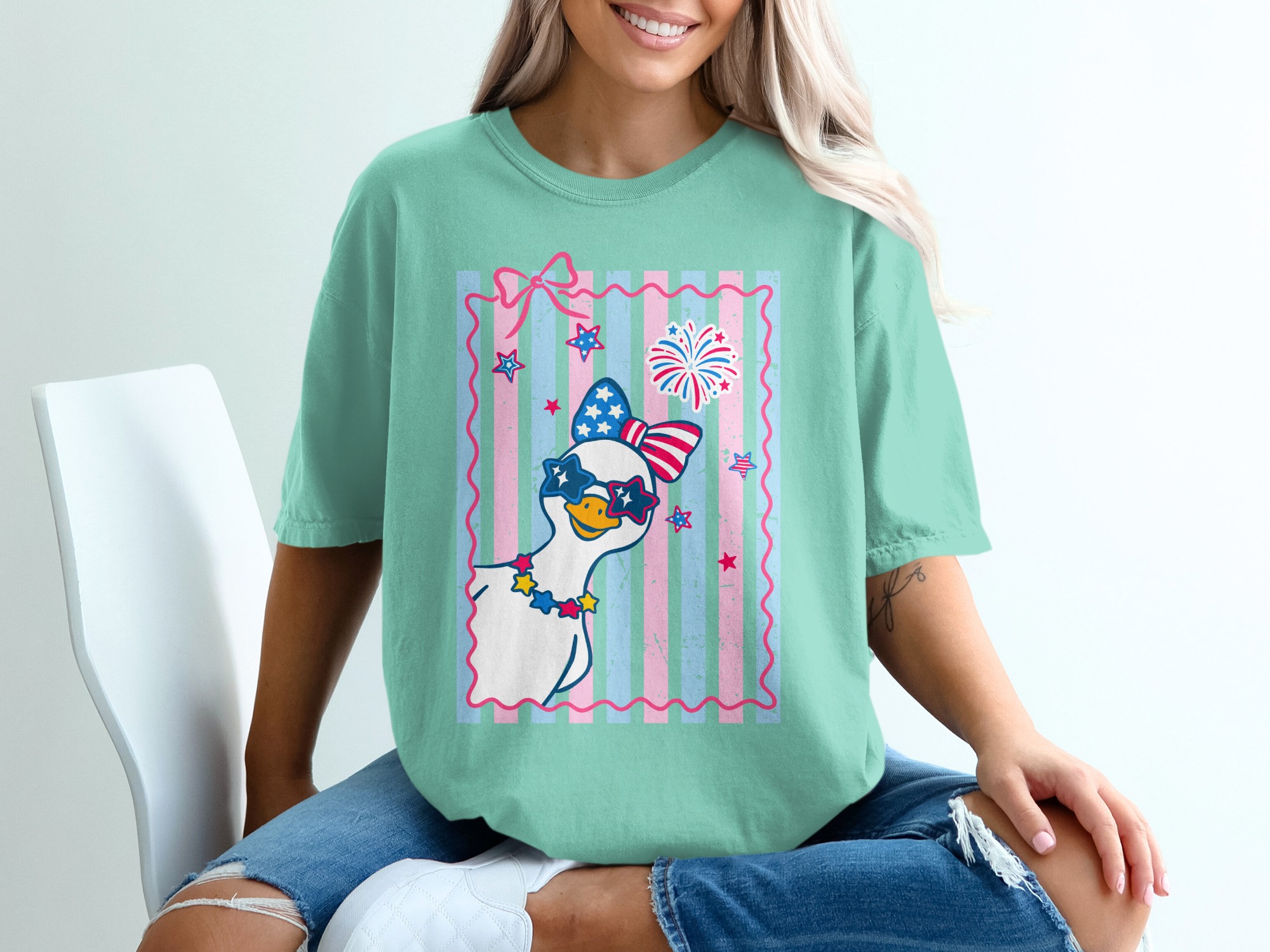 Comfort Colors® Cute Patriotic Goose T-Shirt, July 4th Duck Tee, USA Flag Sunglasses Summer Party Top, Independence Day Gift for Her - Image 10