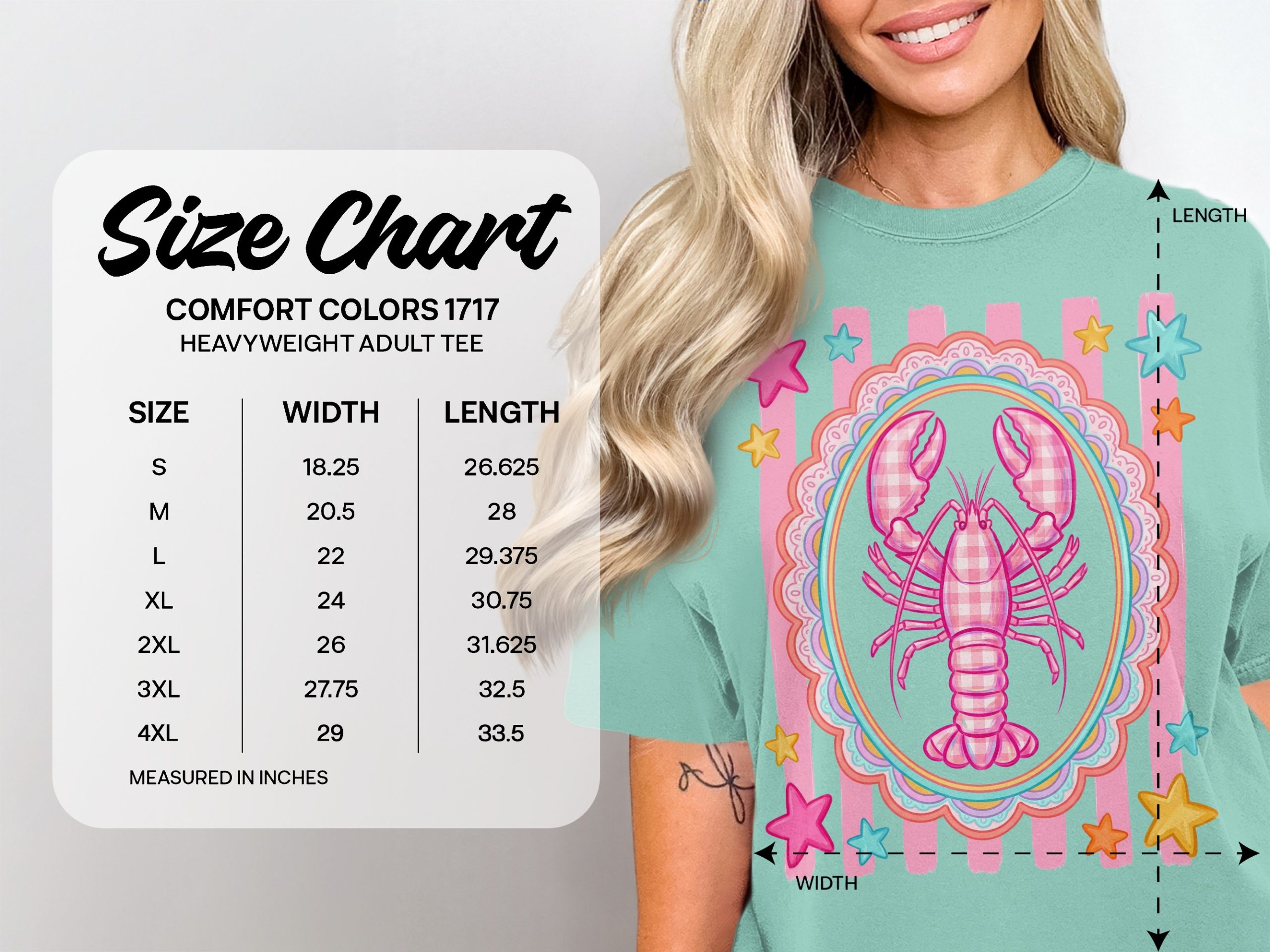 Comfort Colors® Lobster T-Shirt, Cute Pink Gingham Lobster Tee, Coquette Aesthetic Top, Whimsical Summer Beach, Coastal Cowgirl, Preppy - Image 6