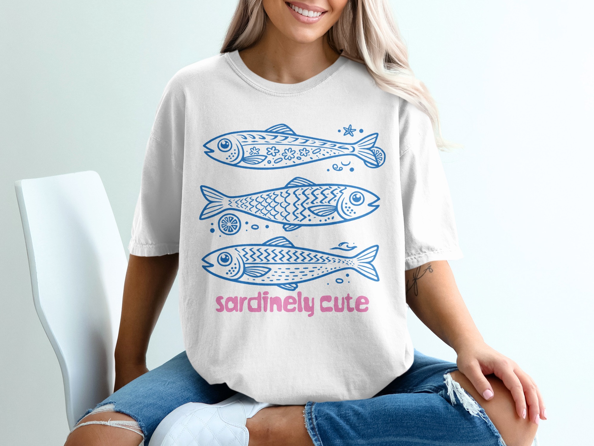Sardinely Cute Fish T-Shirt, Whimsical Ocean Lover Tee, Coastal Marine Life Graphic Shirt, Unique Punny Fish Gift - Image 6