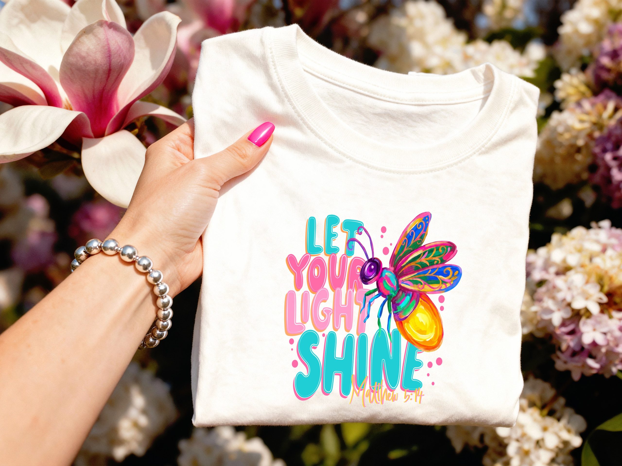 Let Your Light Shine T-Shirt, Matthew 5:14 Firefly Christian Tee, Inspirational Faith Religious Scripture Gift, Colorful Women's Top - Image 3