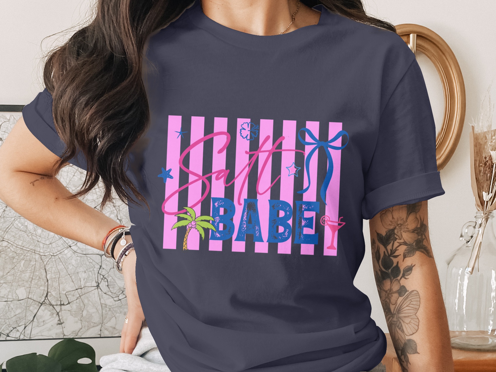 Salt Babe T-Shirt, Beach Lover Gift, Trendy Summer Vacation Tee, Coastal Cowgirl Vibe, Tropical Resort Wear Shirt for Her - Image 3