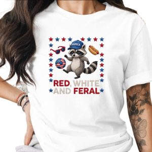 Red White and Feral Raccoon T-Shirt | Patriotic Murica Tee | Funny 4th of July Shirt | Raccoon Lover Gift | USA Holiday Outfit
