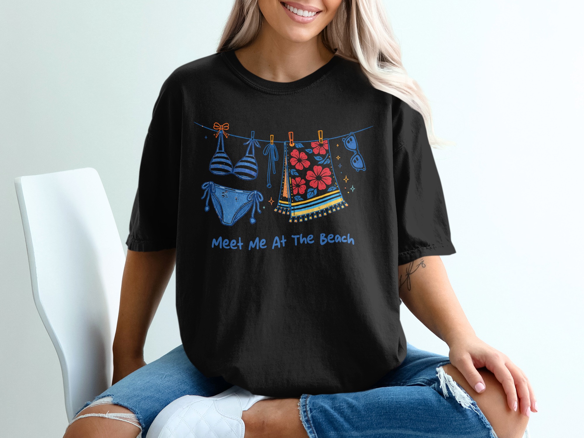 Meet Me At The Beach T-Shirt, Summer Vacation Tee, Coastal Graphic Apparel, Beach Lover Gift for Her, Relaxed Holiday Trip Shirt - Image 5