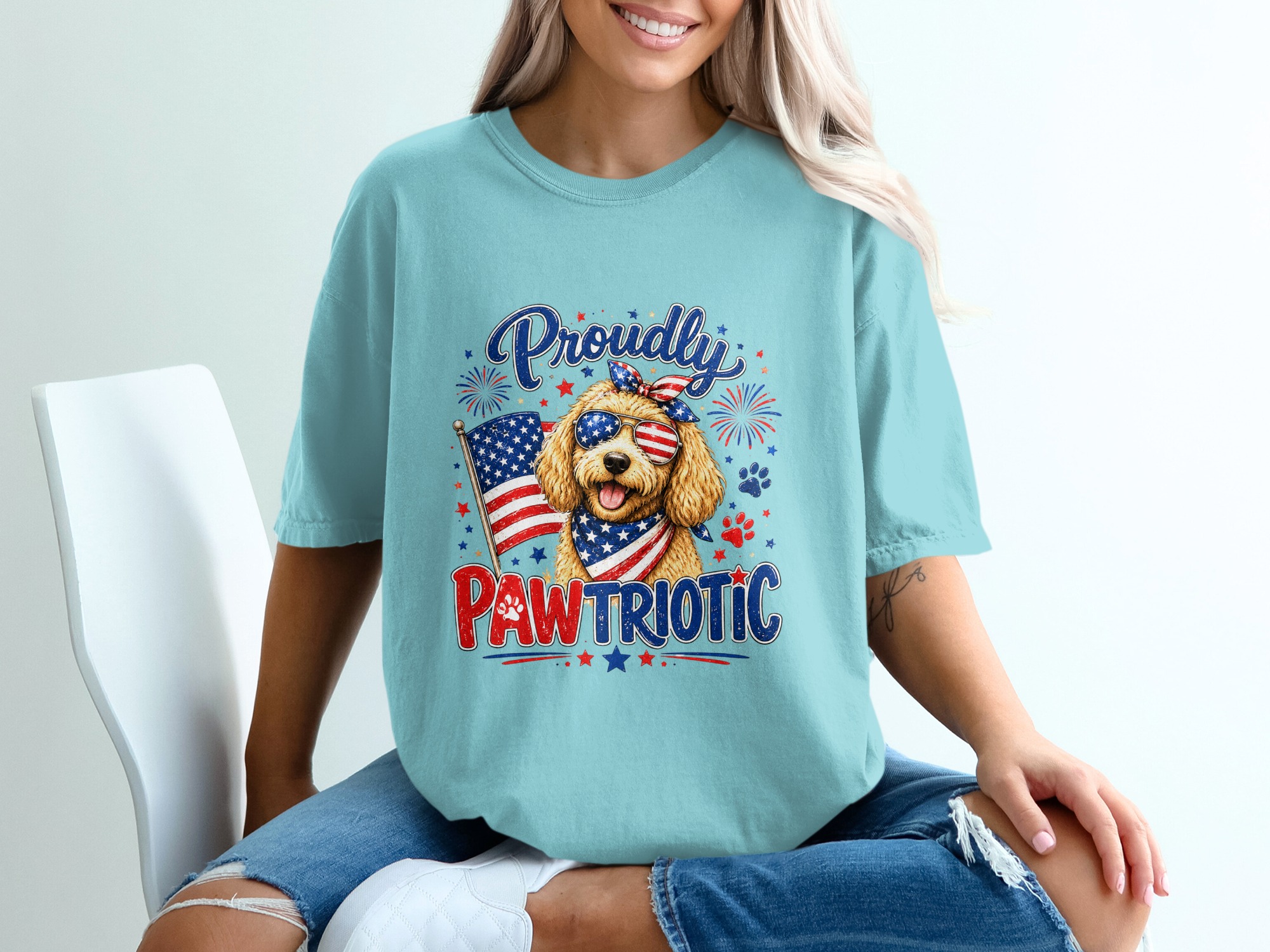 Comfort Colors® Proudly Pawtriotic T-Shirt, Patriotic Goldendoodle Dog Mom USA Flag Tee, 4th of July, Summer Dog Lover Gift - Image 19