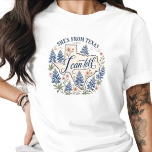 She's From Texas T-Shirt, Bluebonnet Texas State Pride Shirt for Women, Southern Texas Girl Gift, Texas Lover Tee