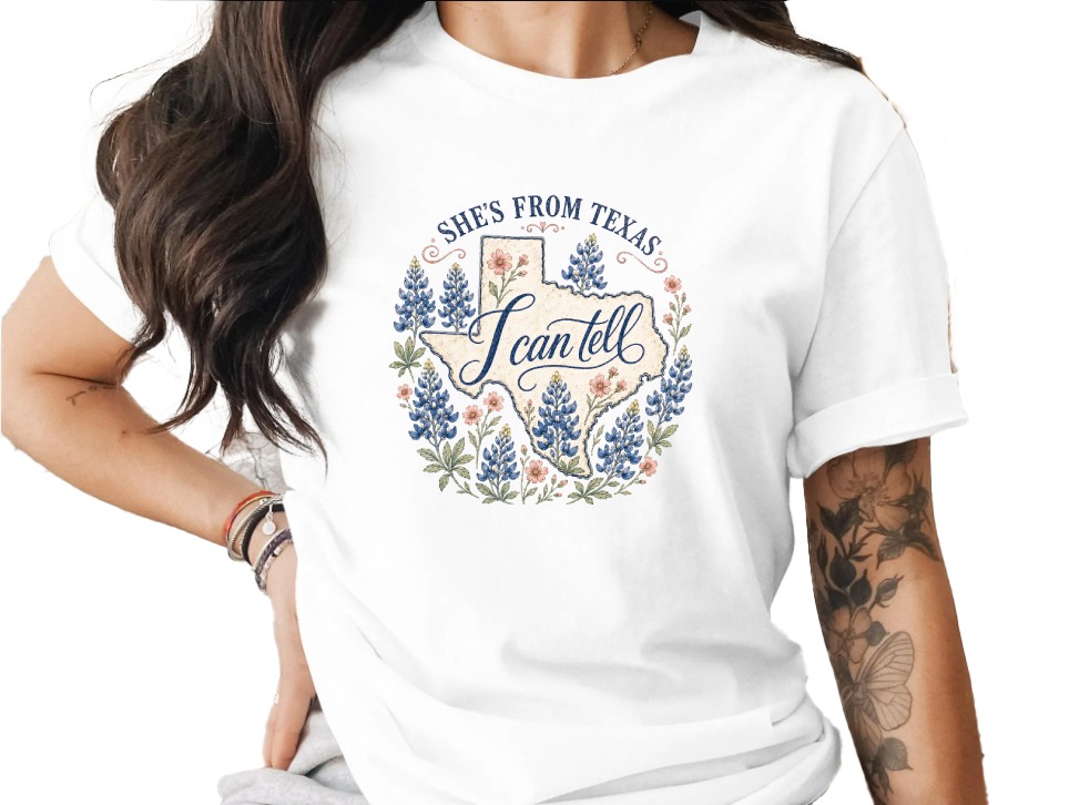 She's From Texas T-Shirt, Bluebonnet Texas State Pride Shirt for Women, Southern Texas Girl Gift, Texas Lover Tee