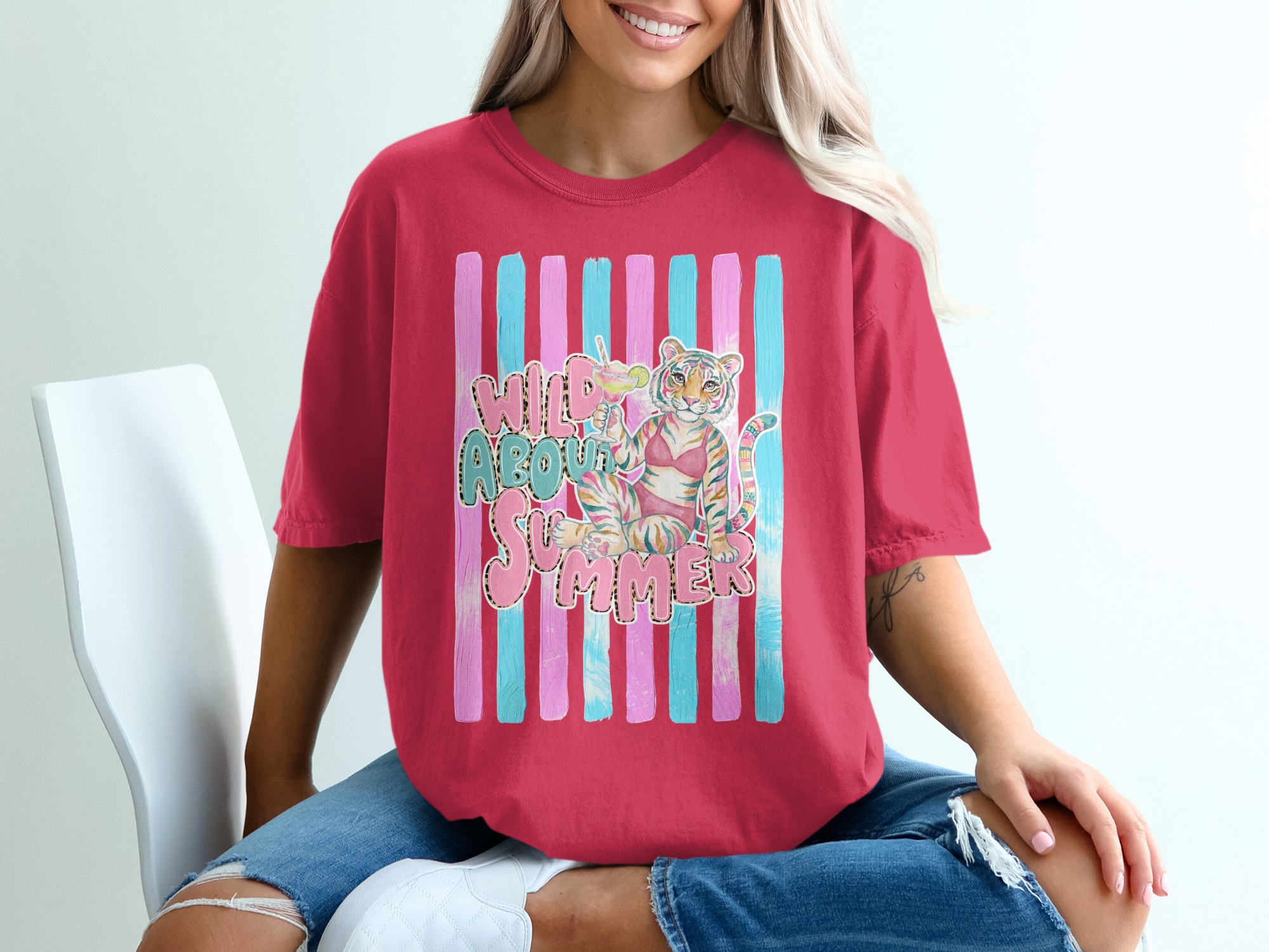 Comfort Colors ® Wild About Summer T-Shirt, Pink Leopard Print Tiger Margarita Tee, Watercolor Summer Vacation Shirt, Trendy Beach Party Top - Image 14