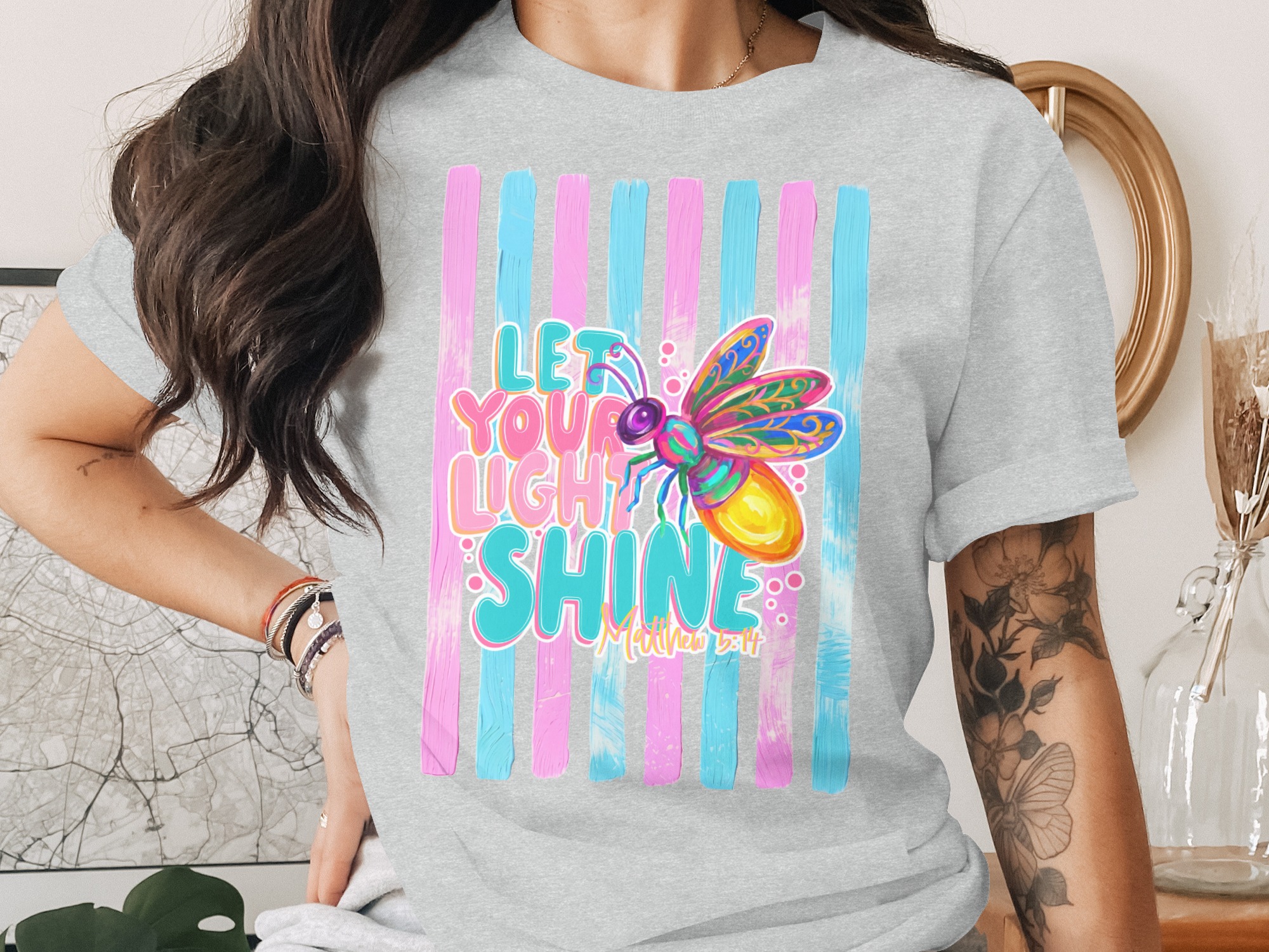 Comfort Colors ® Let Your Light Shine T-Shirt, Matthew 5:14 Scripture Tee, Colorful Firefly Christian Shirt, Inspirational Faith Gift for - Image 2