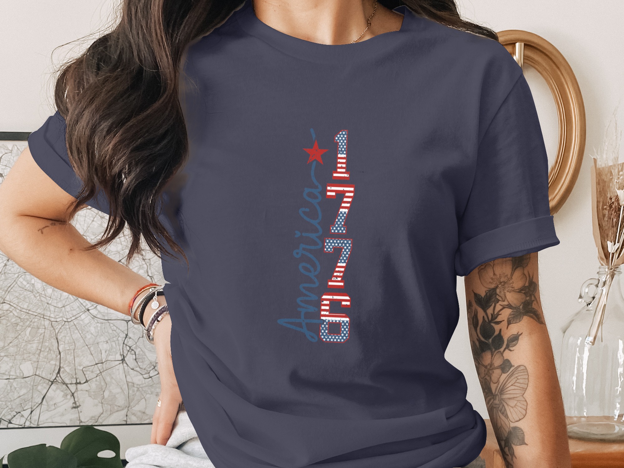 America 1776 Patriotic T-Shirt, Distressed Flag Independence Day Tee, Fourth of July Apparel, Vintage American Pride Gift - Image 2