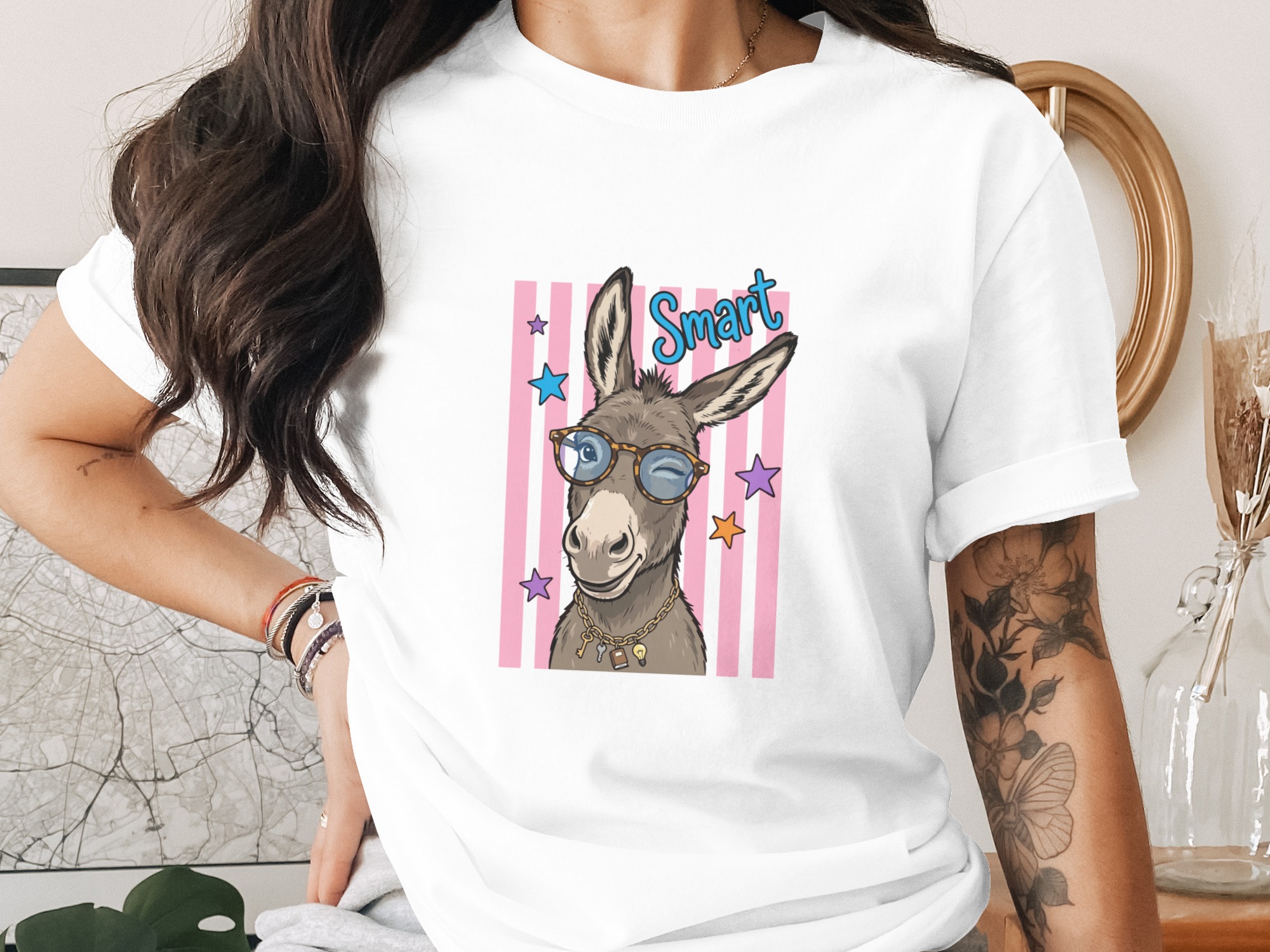 Smart Donkey T-Shirt, Nerdy Animal Graphic Tee, Witty Student Teacher Gift, Funny Book Lover Shirt, Intellectual Humor Top