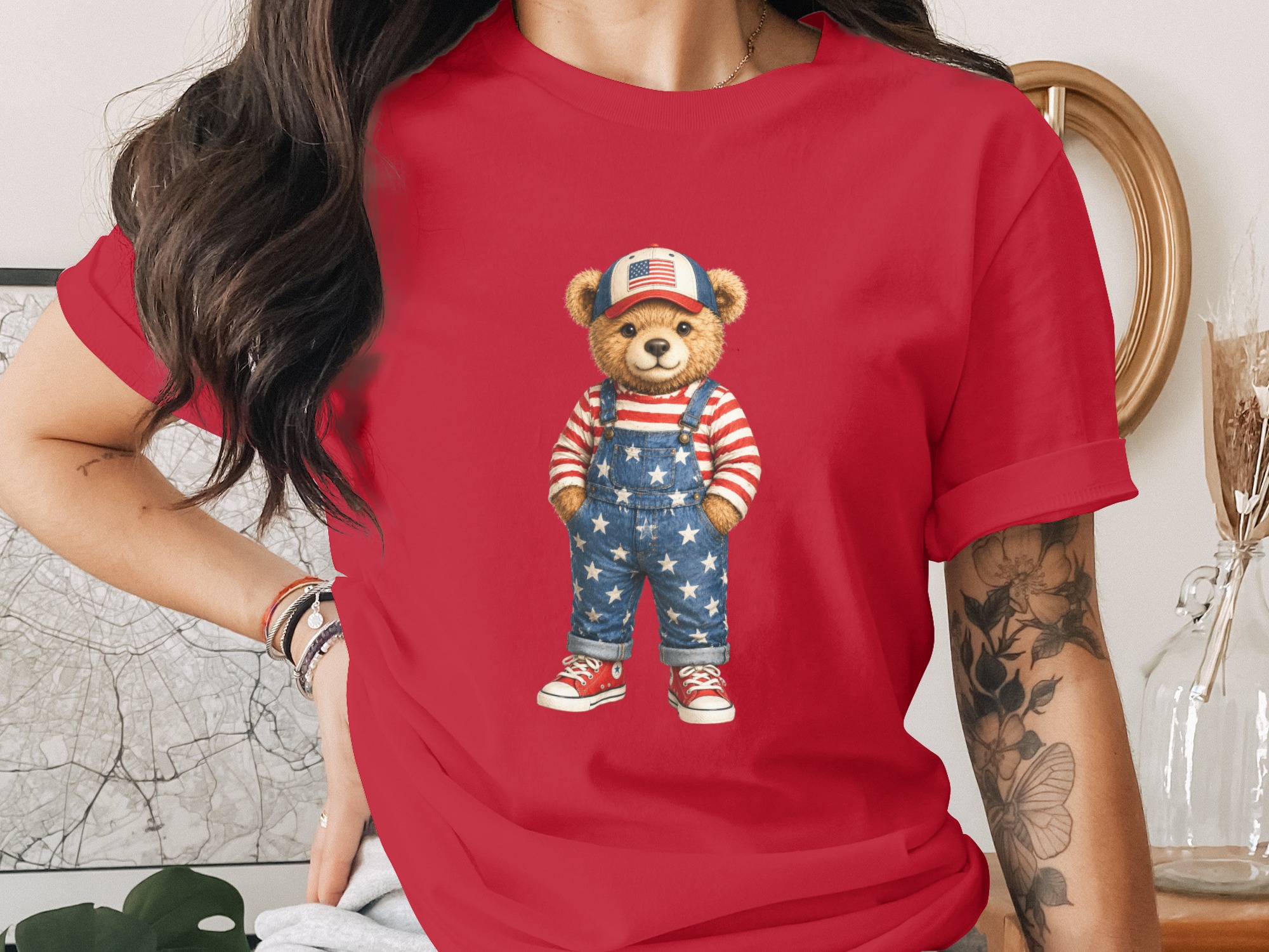 Patriotic Teddy Bear American Flag T-Shirt - Image 2