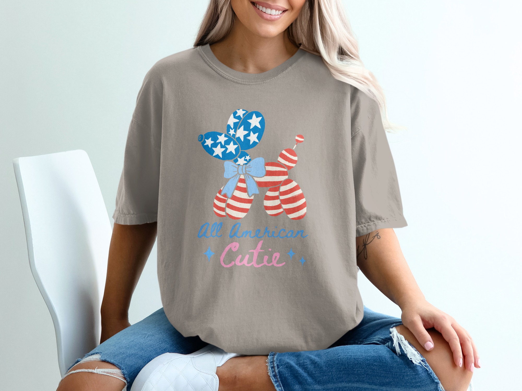 All American Cutie T-Shirt, Patriotic Balloon Dog Fourth of July Tee, Summer USA Flag Shirt for Women & Girls, Memorial Day Outfit - Image 11