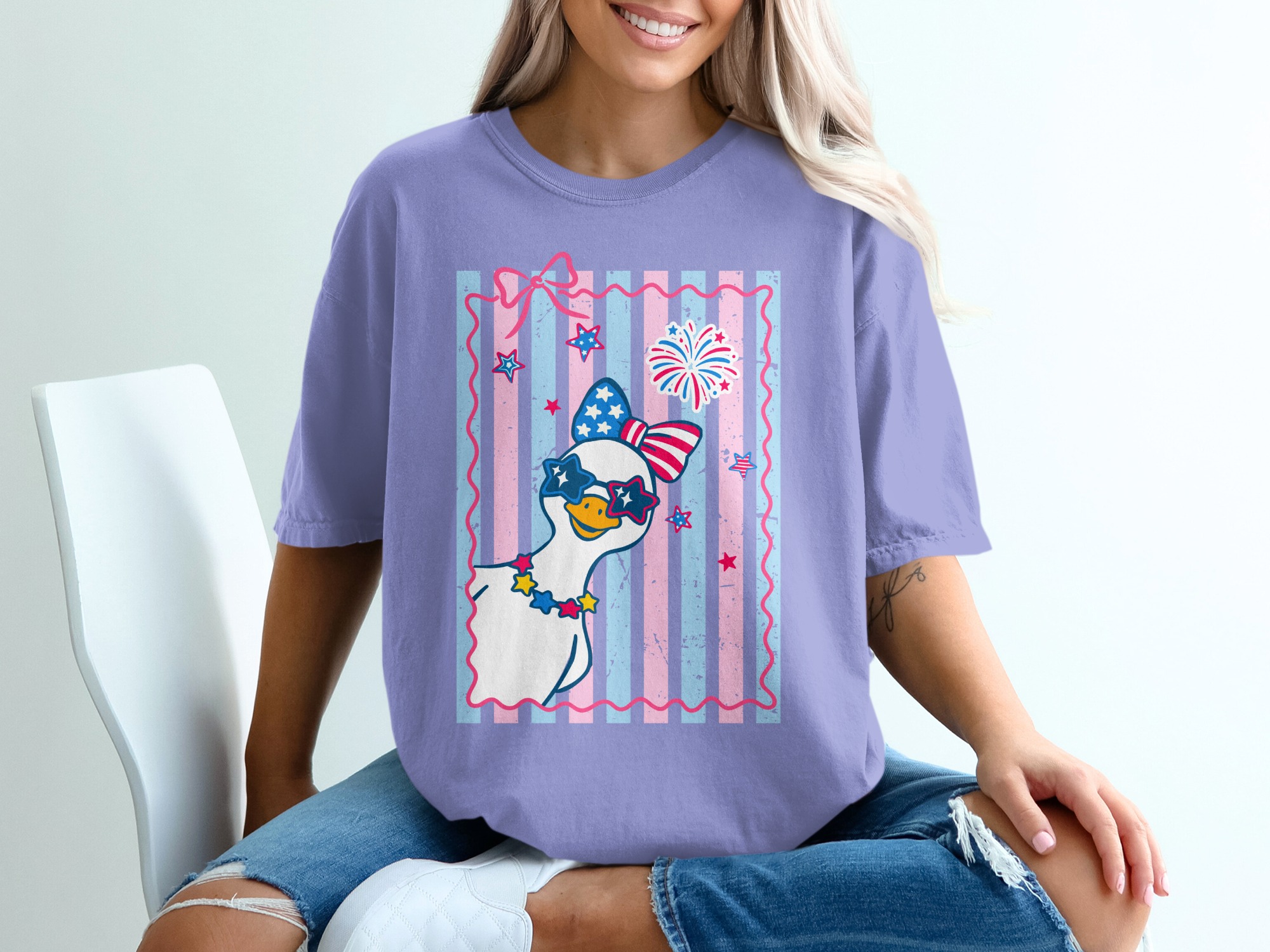 Comfort Colors® Cute Patriotic Goose T-Shirt, July 4th Duck Tee, USA Flag Sunglasses Summer Party Top, Independence Day Gift for Her - Image 18