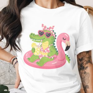 Relaxing Alligator Flamingo Float Summer T-Shirt