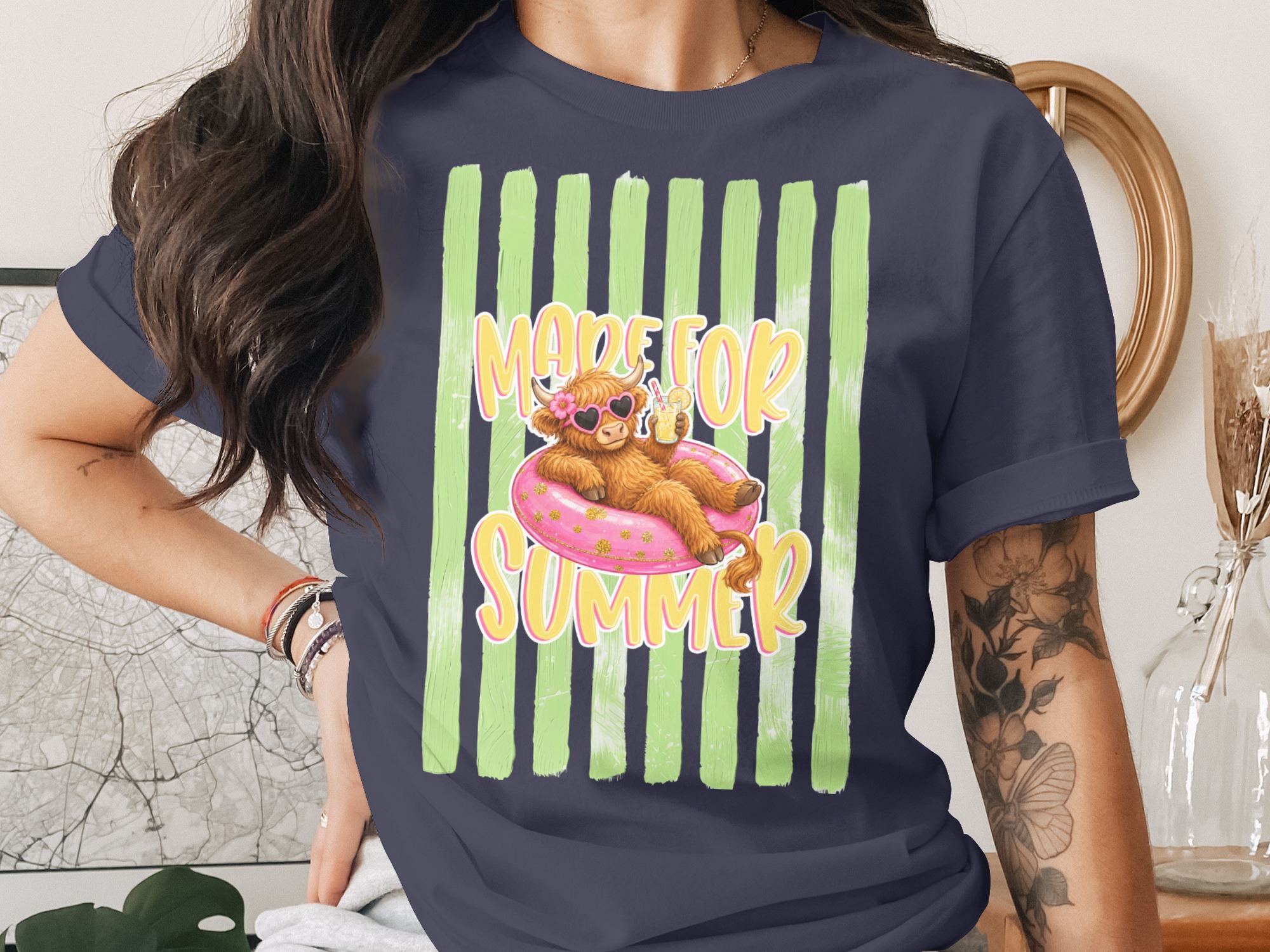 Comfort Colors® Made For Summer T-Shirt, Highland Cow Tee, Cute Animal Vacation Shirt, Summer Vibe Top, Whimsical Farm Animal Graphic Tee - Image 3