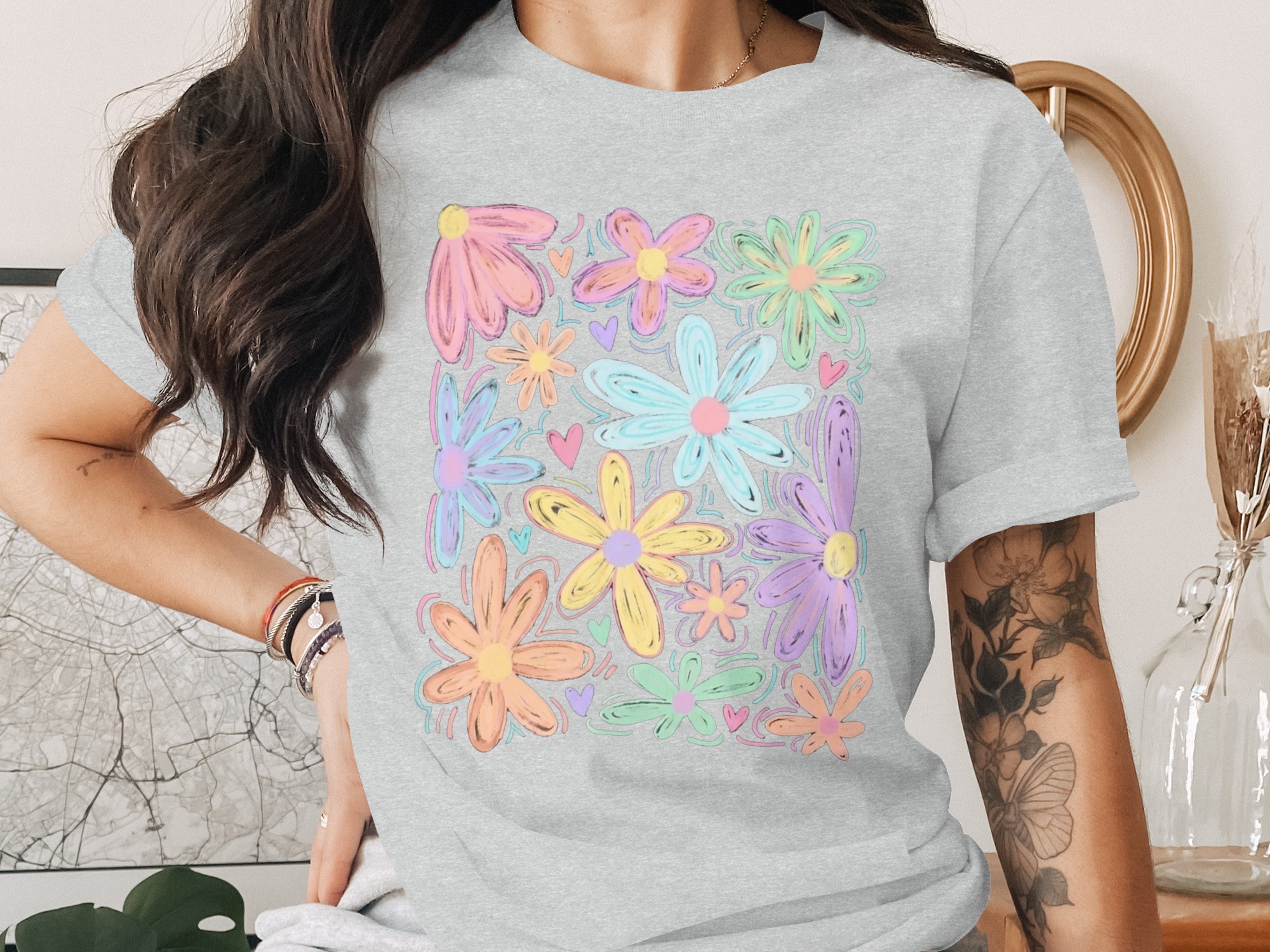 Comfort Colors® Pastel Floral T-Shirt, Whimsical Doodle Flower Tee, Soft Aesthetic Spring Summer Shirt, Happy Boho Gift for Her - Image 2
