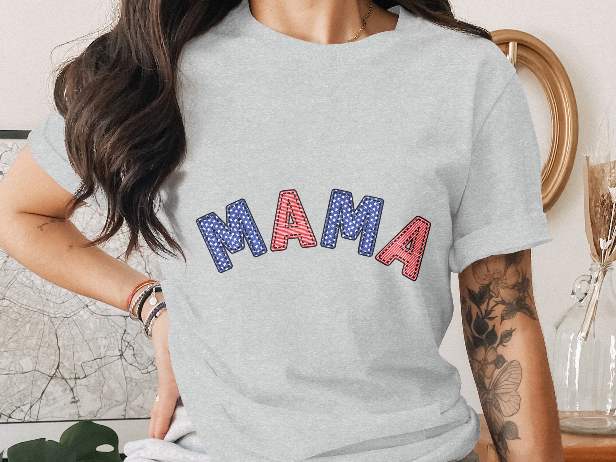 Patriotic Mama T-Shirt, American Flag Mama Shirt, 4th of July Mom Tee, USA Red White Blue Top, Memorial Day Mother's Day Gift for Her - Image 2