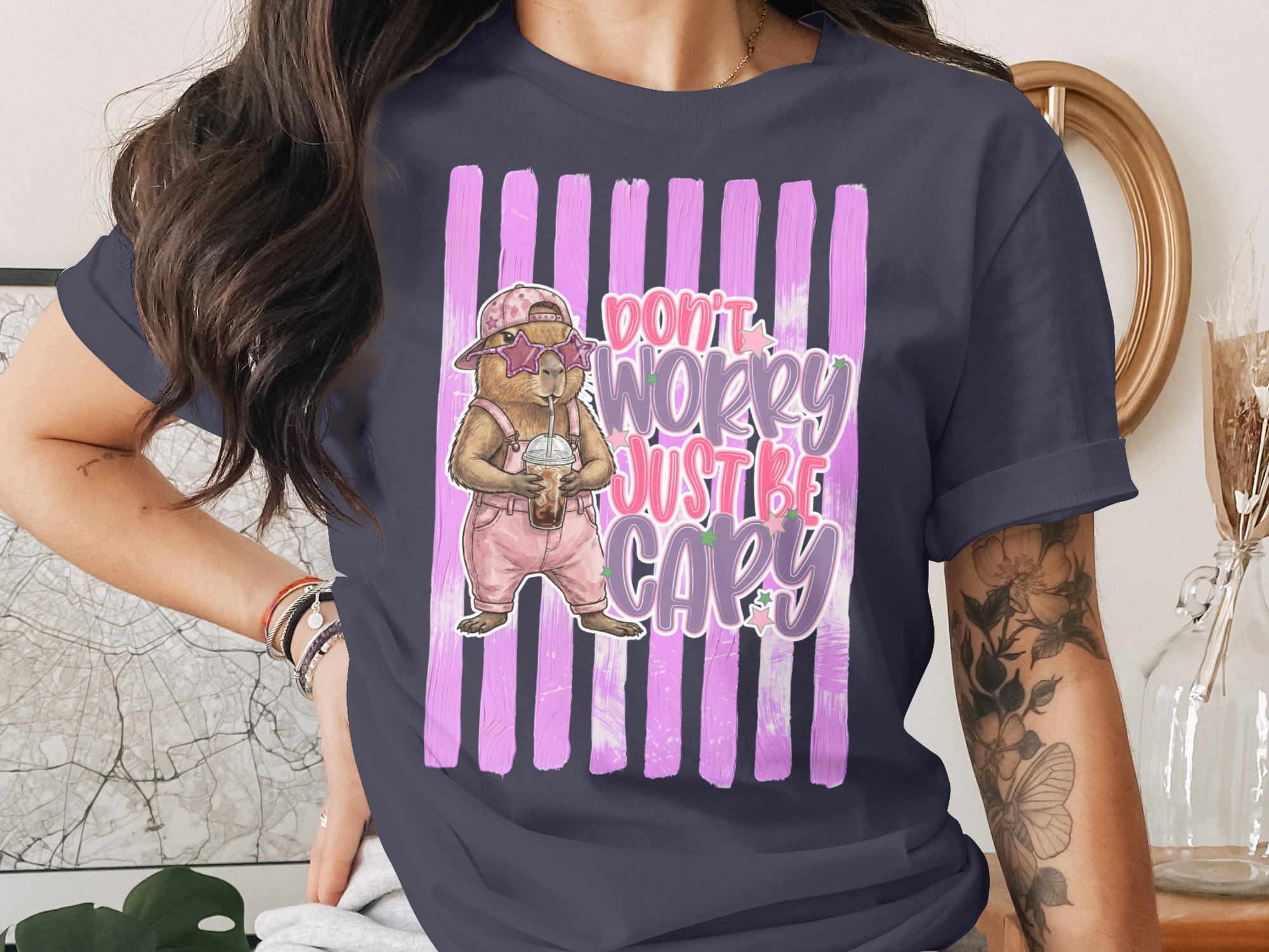 Comfort Colors® Capybara T-Shirt, Don't Worry Just Be Capy, Cute Animal Tee, Trendy Iced Coffee Capybara Gift, Whimsical Shirt For Her - Image 3